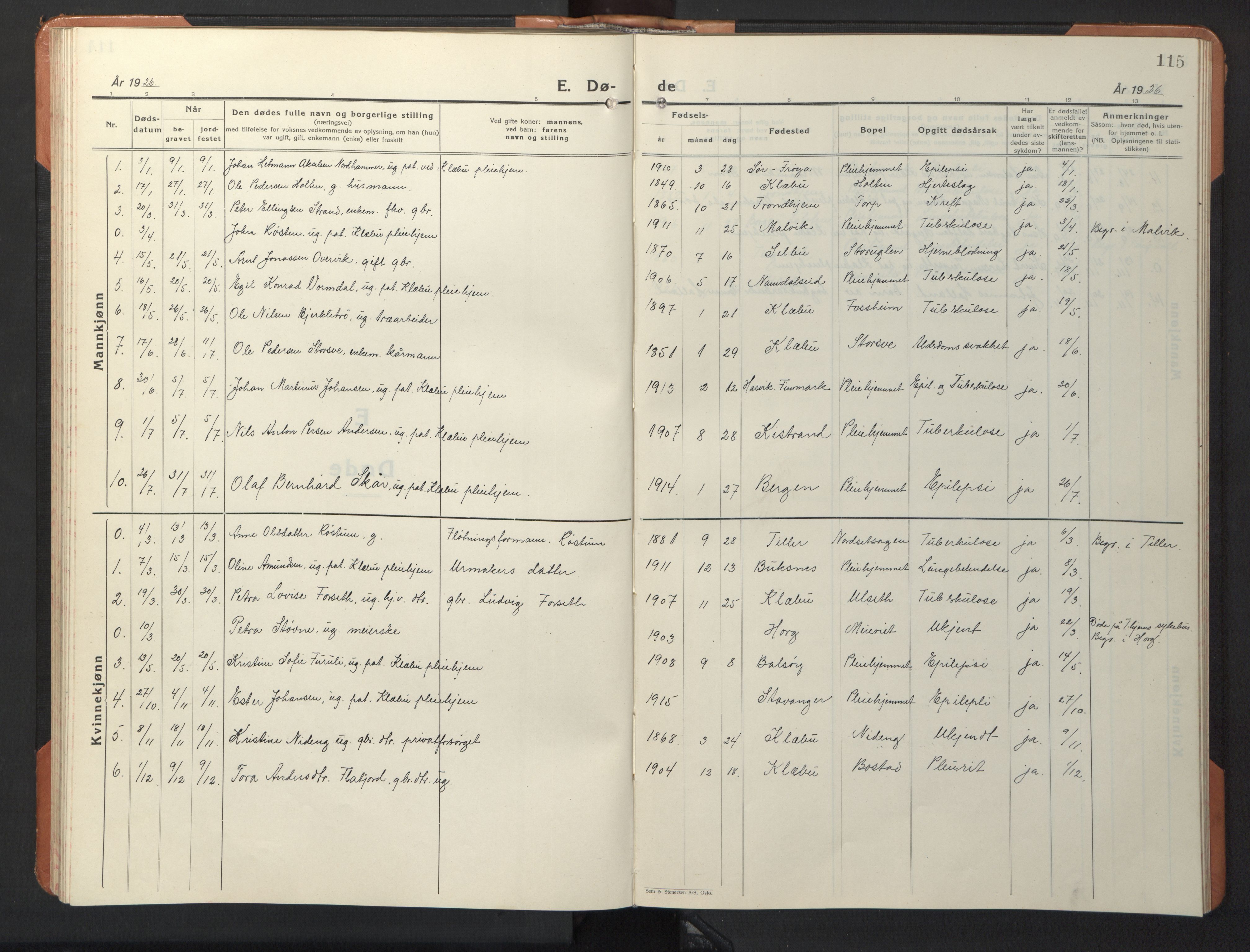 Ministerialprotokoller, klokkerbøker og fødselsregistre - Sør-Trøndelag, SAT/A-1456/618/L0454: Klokkerbok nr. 618C05, 1926-1946, s. 115