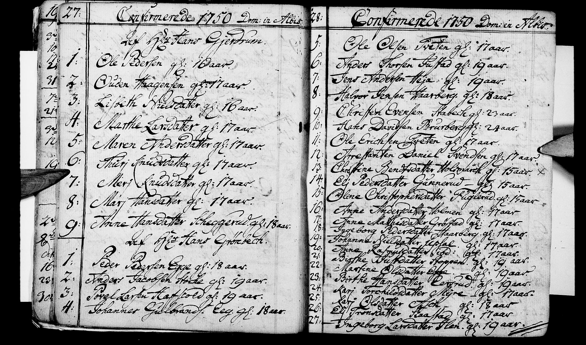 Lier kirkebøker, SAKO/A-230/F/Fa/L0004: Ministerialbok nr. I 4, 1749-1764, s. 27-28