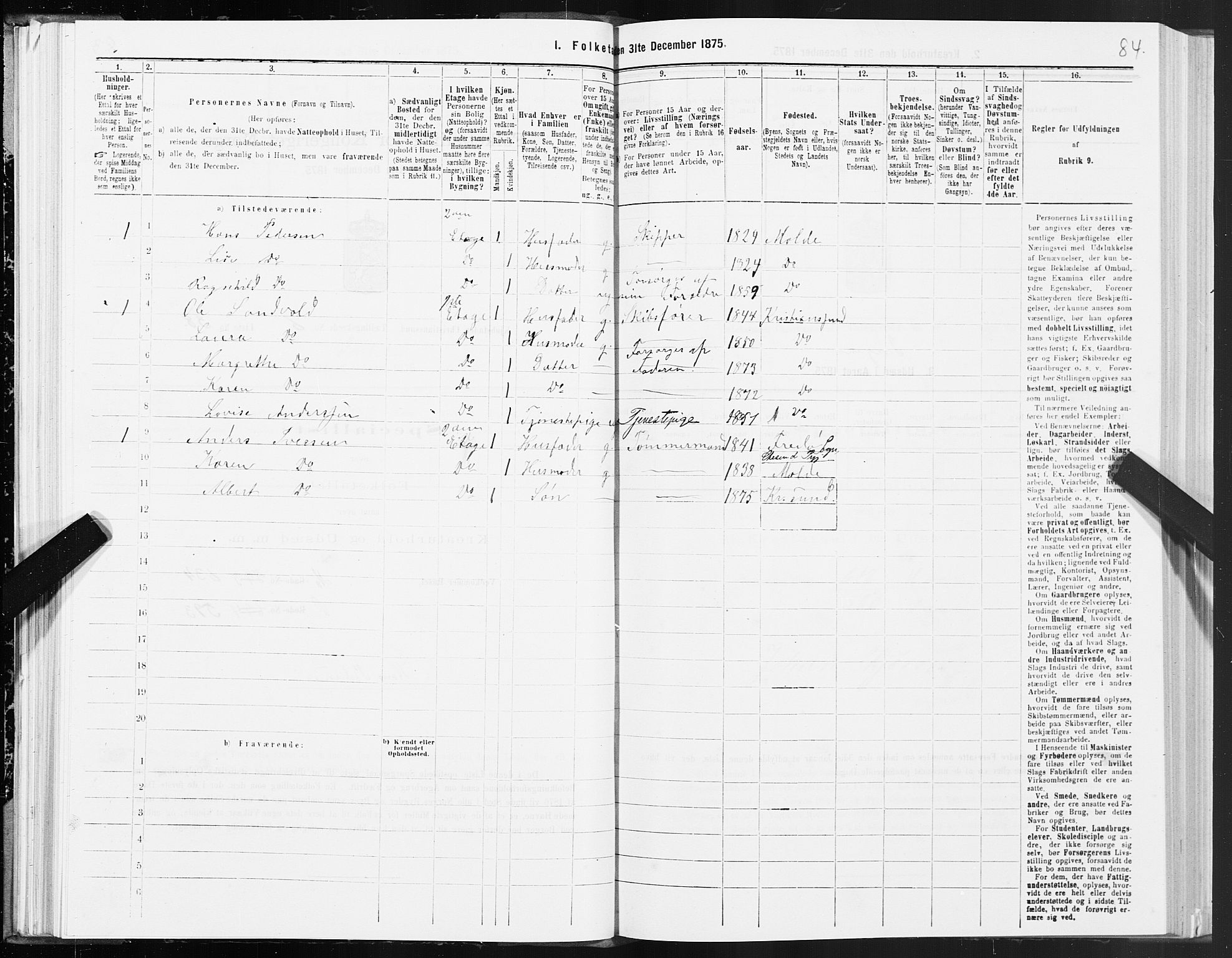 SAT, Folketelling 1875 for 1503B Kristiansund prestegjeld, Kristiansund kjøpstad, 1875, s. 5084