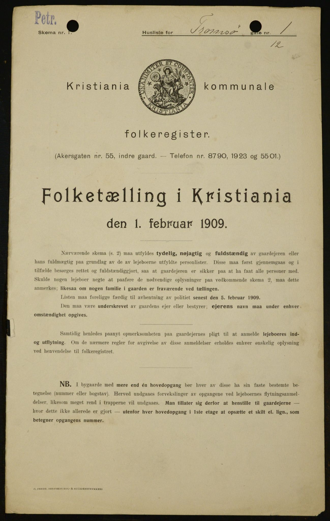 OBA, Kommunal folketelling 1.2.1909 for Kristiania kjøpstad, 1909, s. 104834