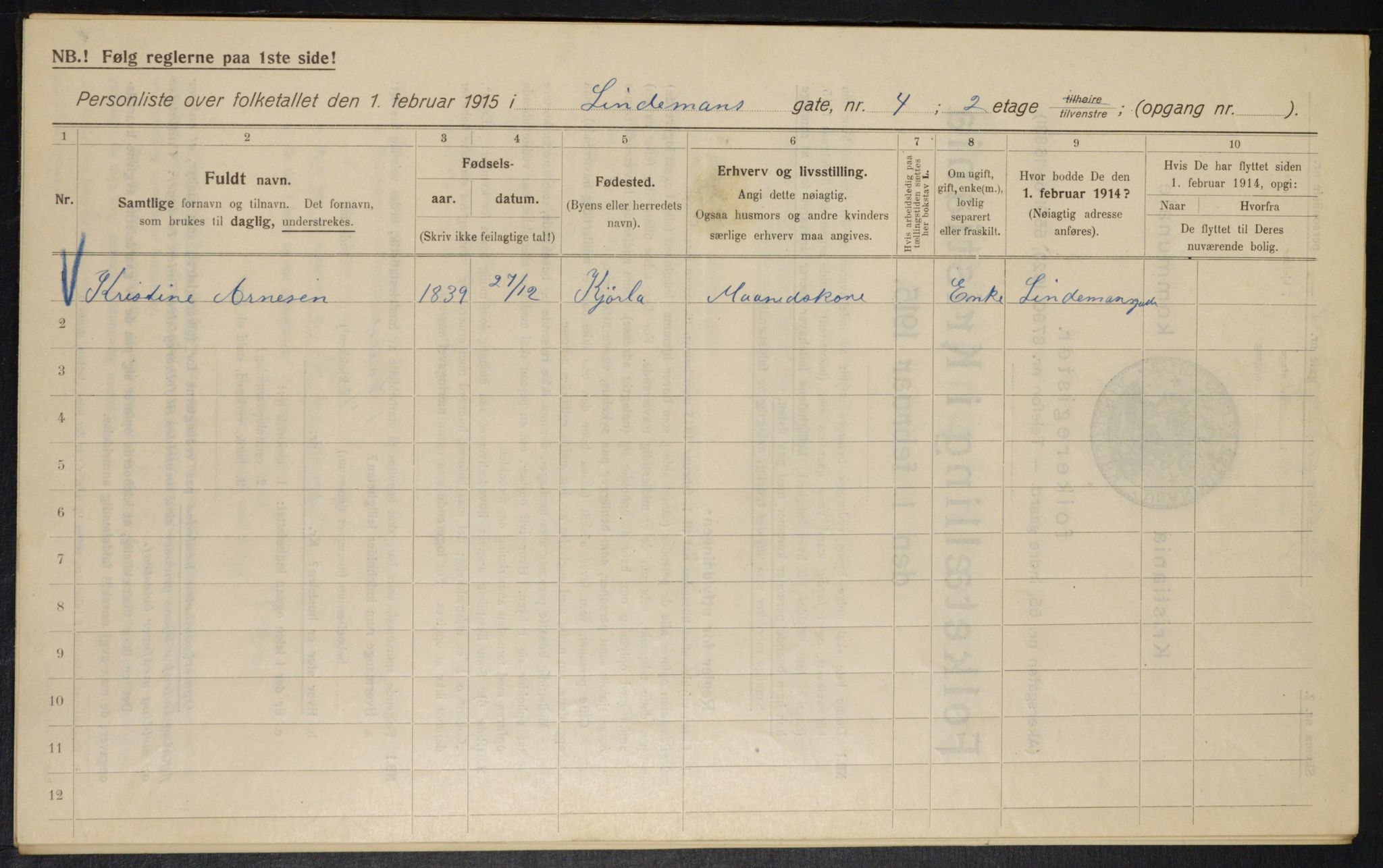 OBA, Kommunal folketelling 1.2.1915 for Kristiania, 1915, s. 57124