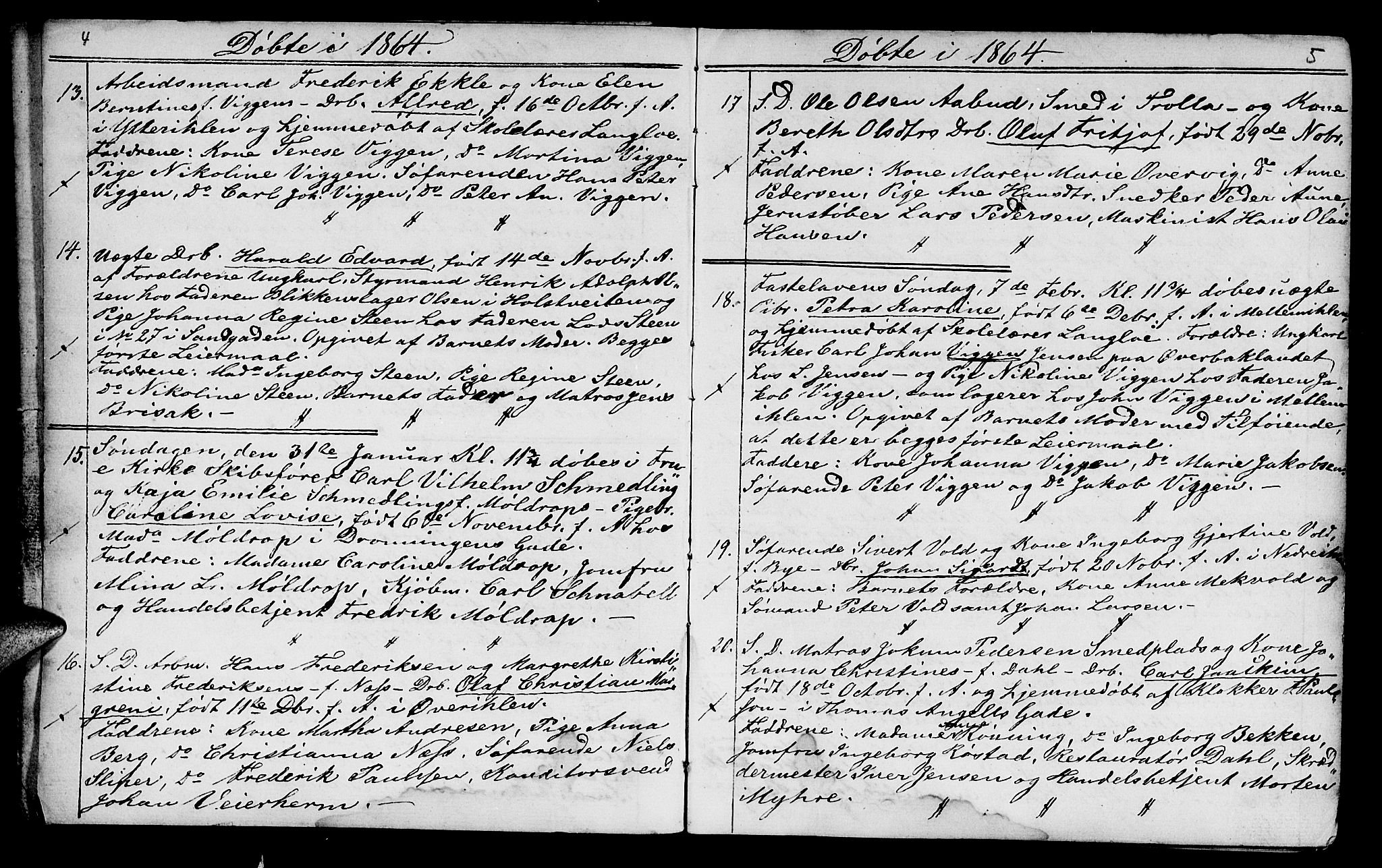 Ministerialprotokoller, klokkerbøker og fødselsregistre - Sør-Trøndelag, SAT/A-1456/602/L0140: Klokkerbok nr. 602C08, 1864-1872, s. 4-5