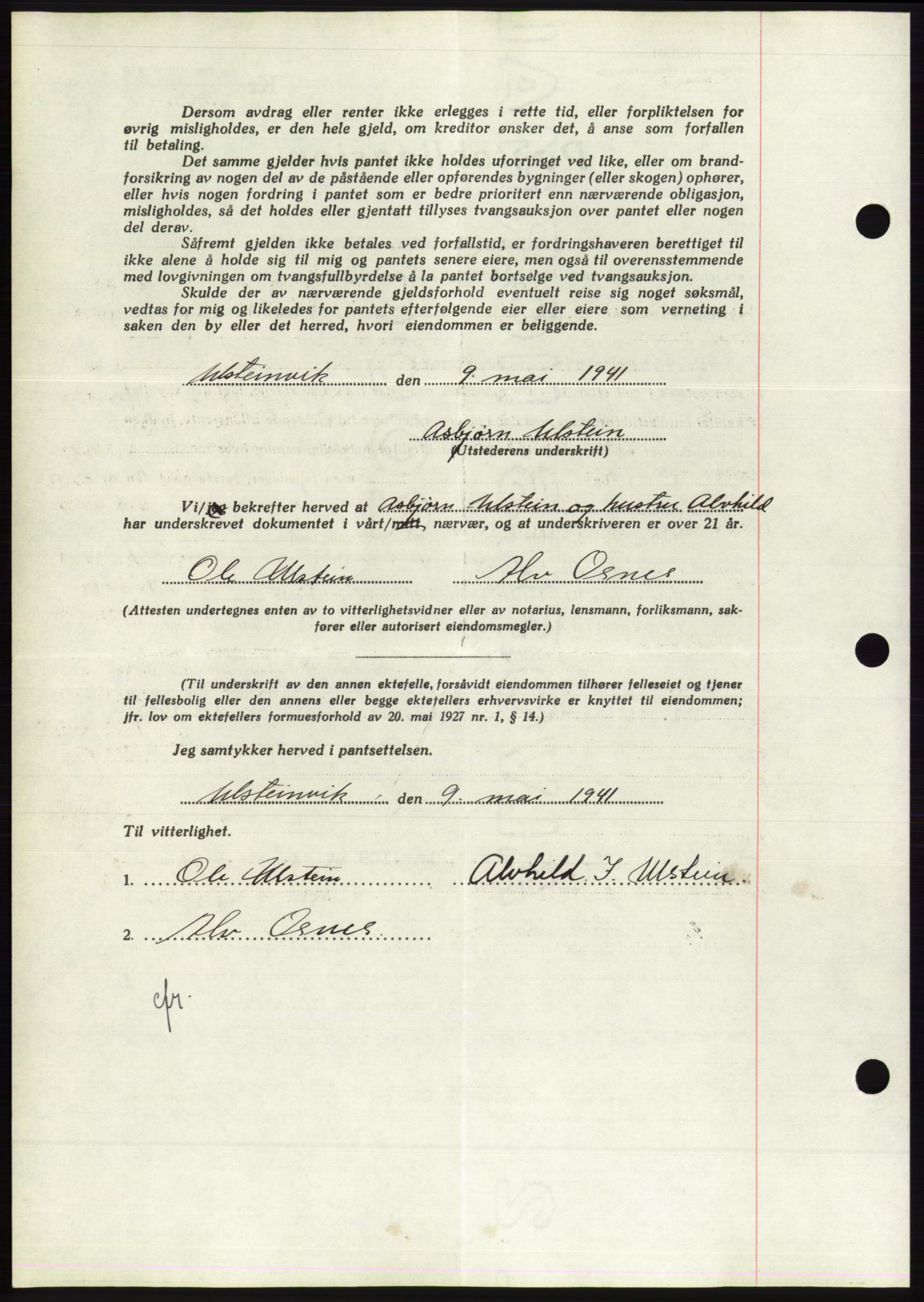 Søre Sunnmøre sorenskriveri, AV/SAT-A-4122/1/2/2C/L0071: Pantebok nr. 65, 1941-1941, Dagboknr: 487/1941