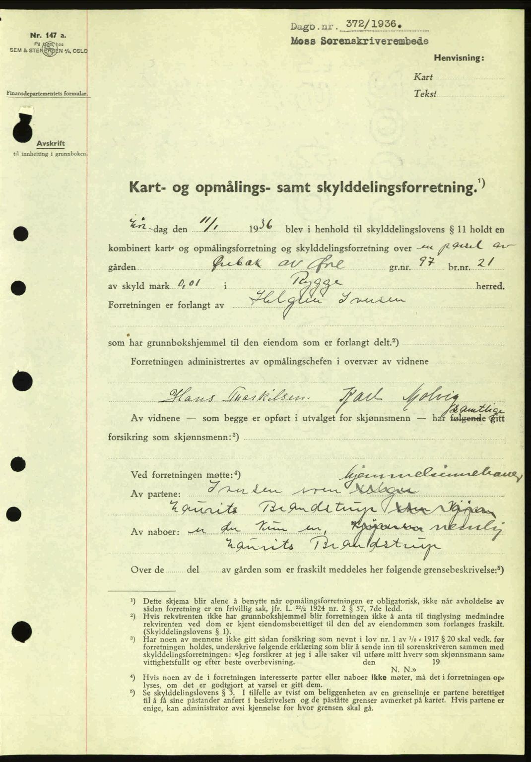 Moss sorenskriveri, SAO/A-10168: Pantebok nr. A1, 1936-1936, Dagboknr: 372/1936