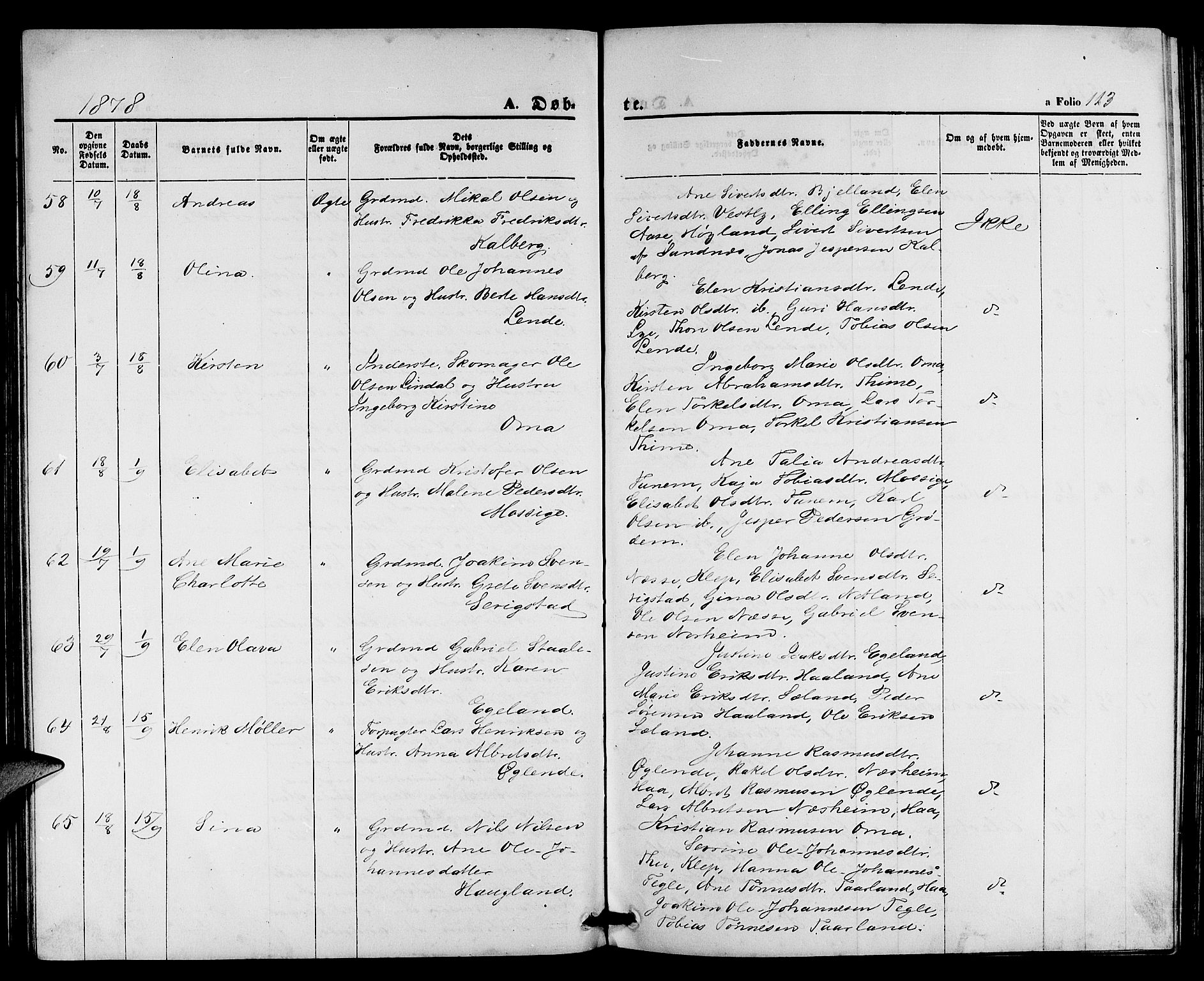 Lye sokneprestkontor, AV/SAST-A-101794/001/30BB/L0004: Klokkerbok nr. B 4, 1868-1878, s. 113