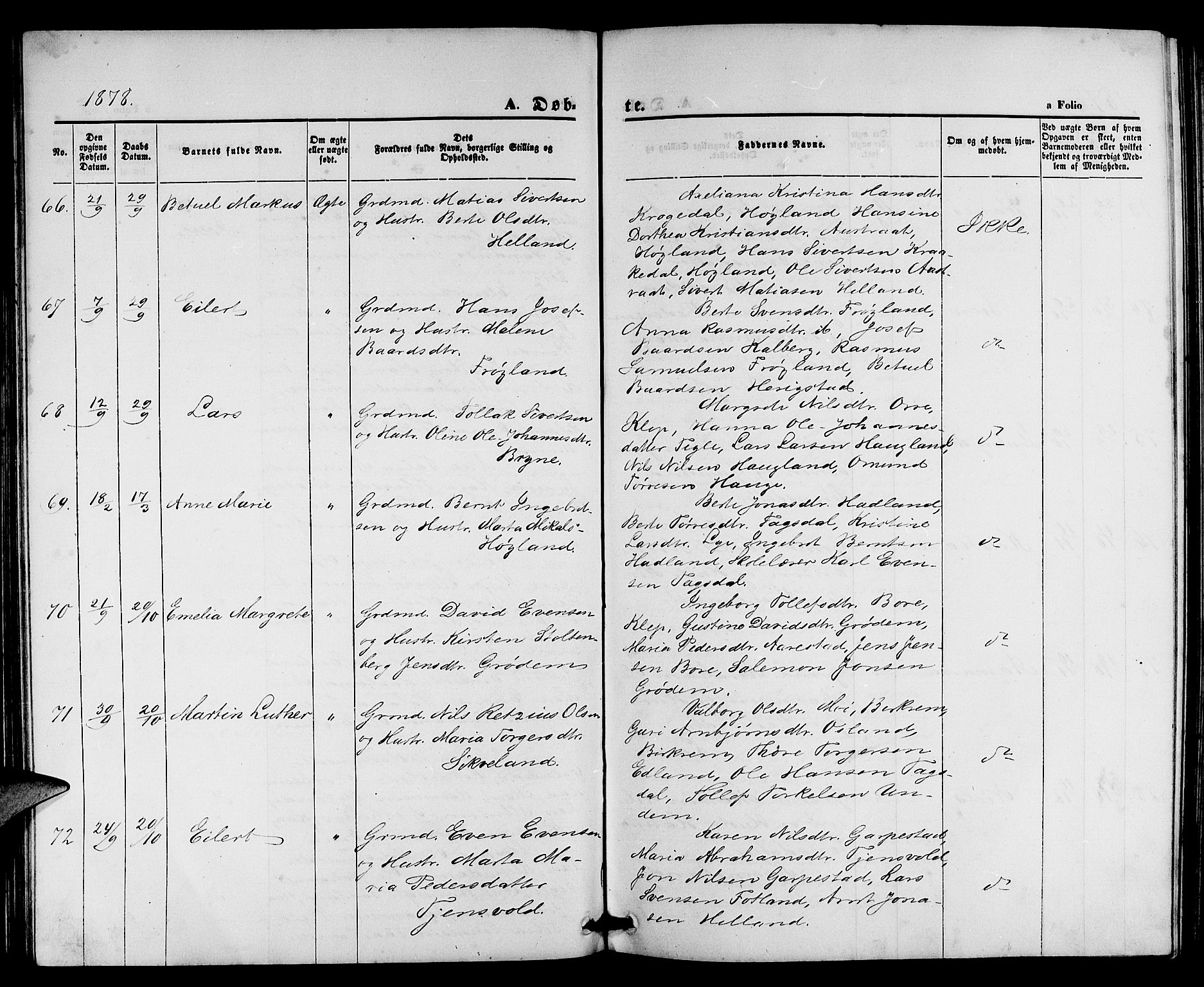Lye sokneprestkontor, AV/SAST-A-101794/001/30BB/L0004: Klokkerbok nr. B 4, 1868-1878