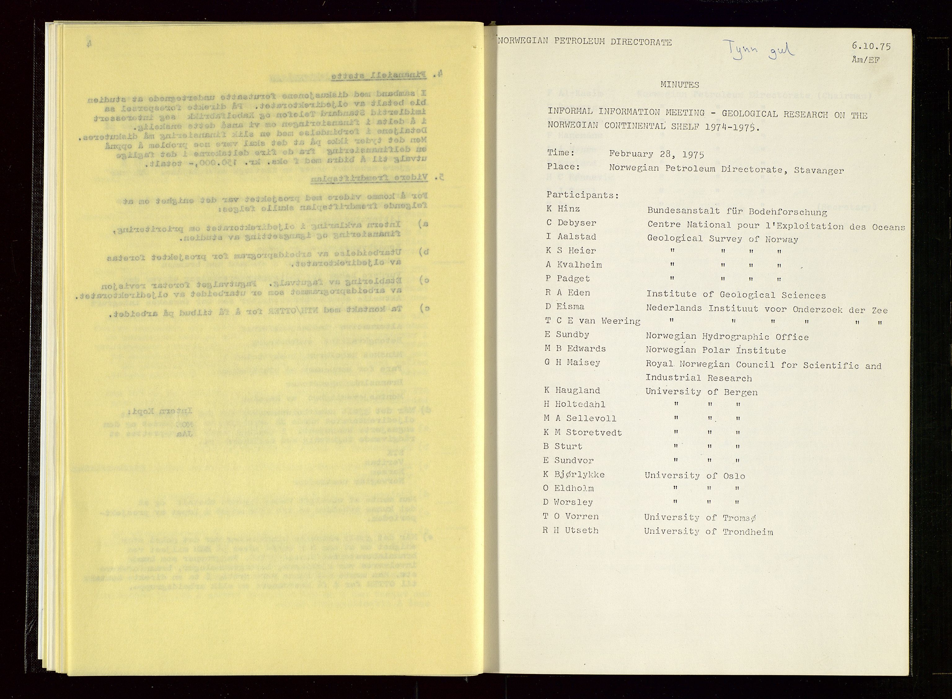 Oljedirektoratet, AV/SAST-A-101366/Aa/L0006: Referatprotokoller, 1975