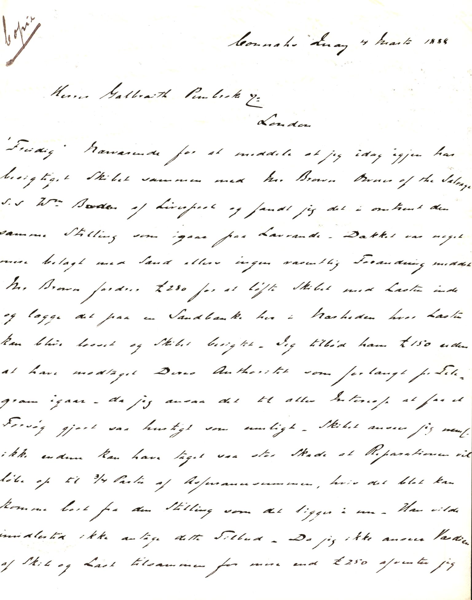 Pa 63 - Østlandske skibsassuranceforening, VEMU/A-1079/G/Ga/L0023/0002: Havaridokumenter / Flora, Frank, Freidig, Sophie, Wilhelmine, 1888, s. 22