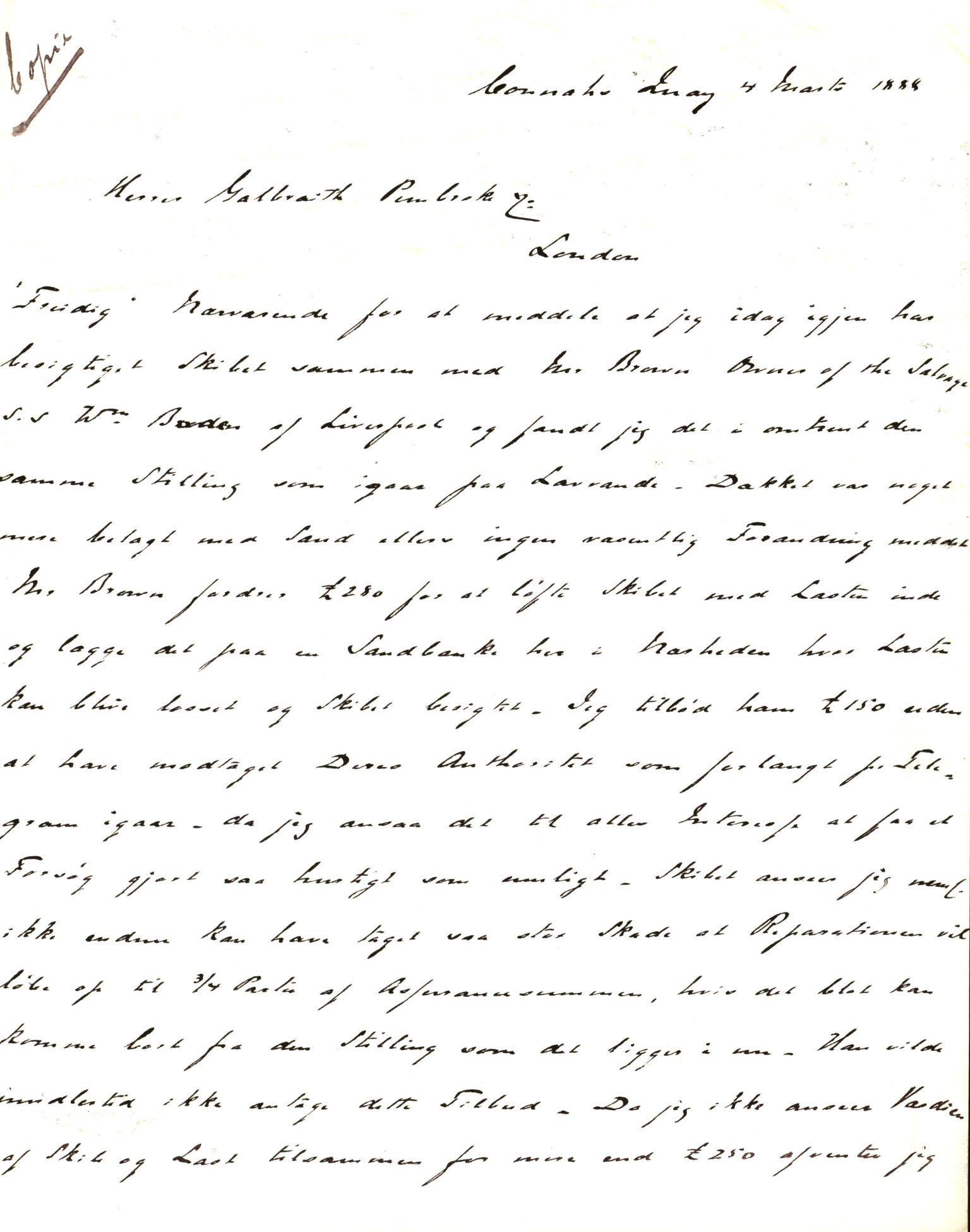 Pa 63 - Østlandske skibsassuranceforening, VEMU/A-1079/G/Ga/L0023/0002: Havaridokumenter / Flora, Frank, Freidig, Sophie, Wilhelmine, 1888, s. 22