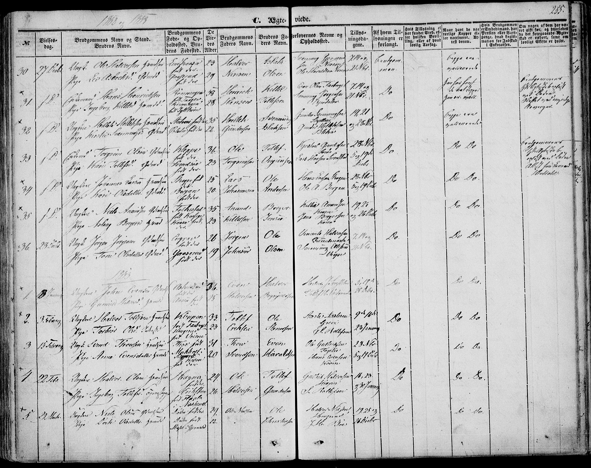 Bø kirkebøker, AV/SAKO-A-257/F/Fa/L0008: Ministerialbok nr. 8, 1849-1861, s. 255
