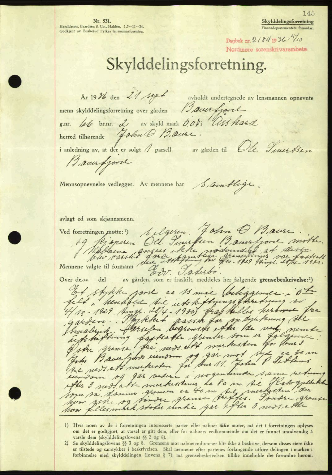 Nordmøre sorenskriveri, SAT/A-4132/1/2/2Ca: Pantebok nr. A80, 1936-1937, Dagboknr: 2184/1936
