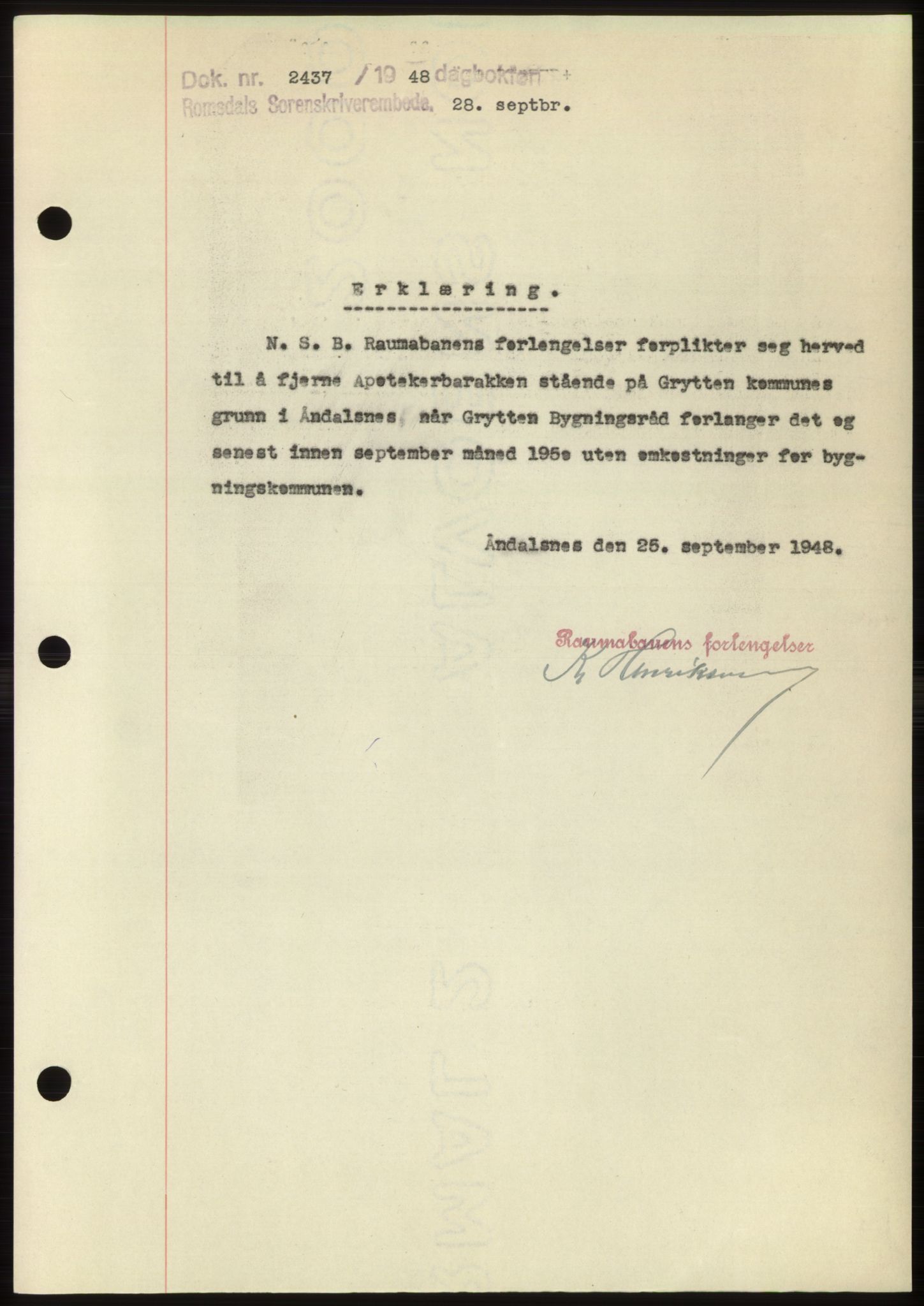 Romsdal sorenskriveri, SAT/A-4149/1/2/2C: Pantebok nr. B4, 1948-1949, Dagboknr: 2437/1948
