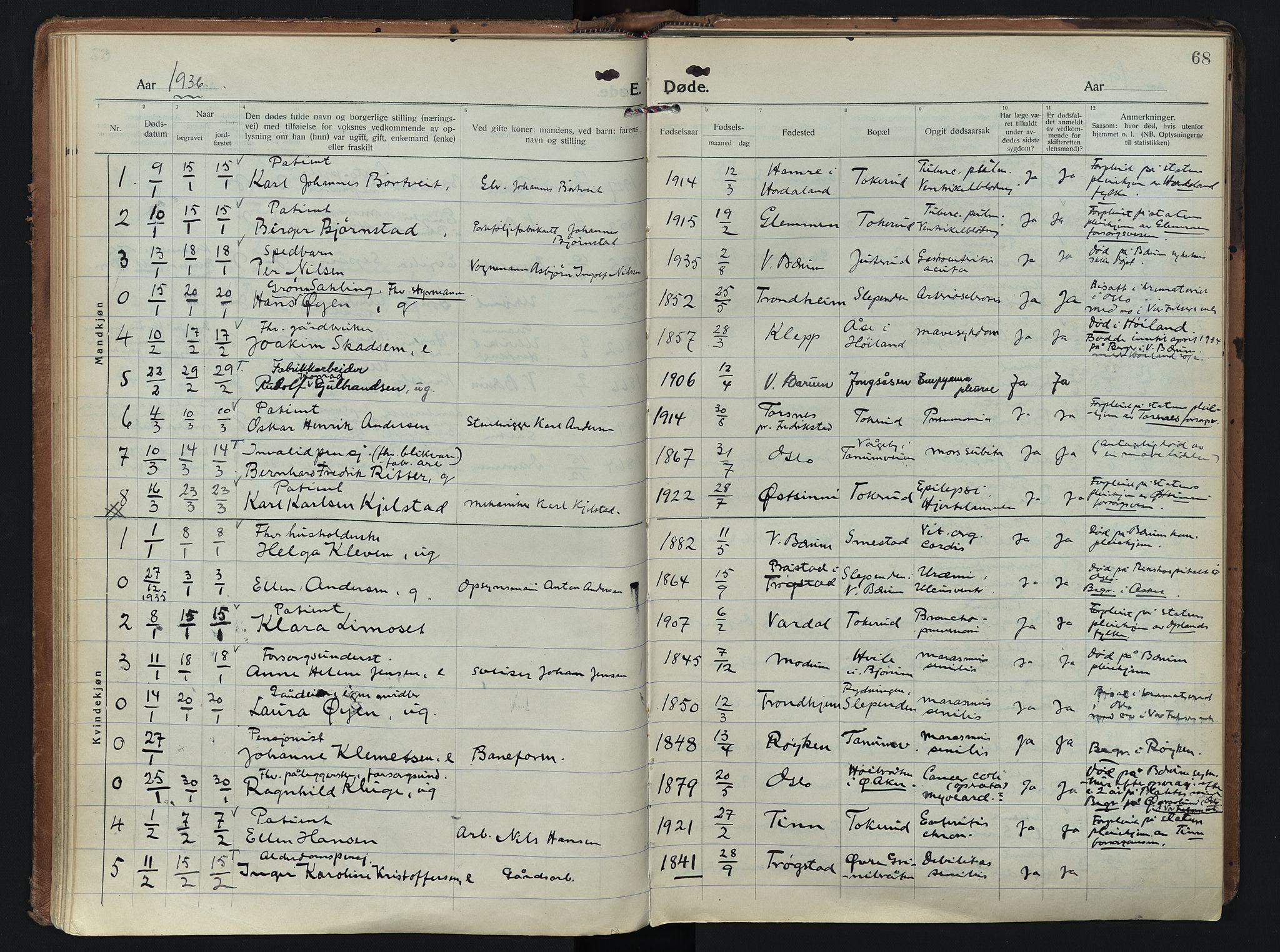 Vestre Bærum prestekontor Kirkebøker, AV/SAO-A-10209a/F/Fa/L0005: Ministerialbok nr. 5, 1922-1962, s. 68
