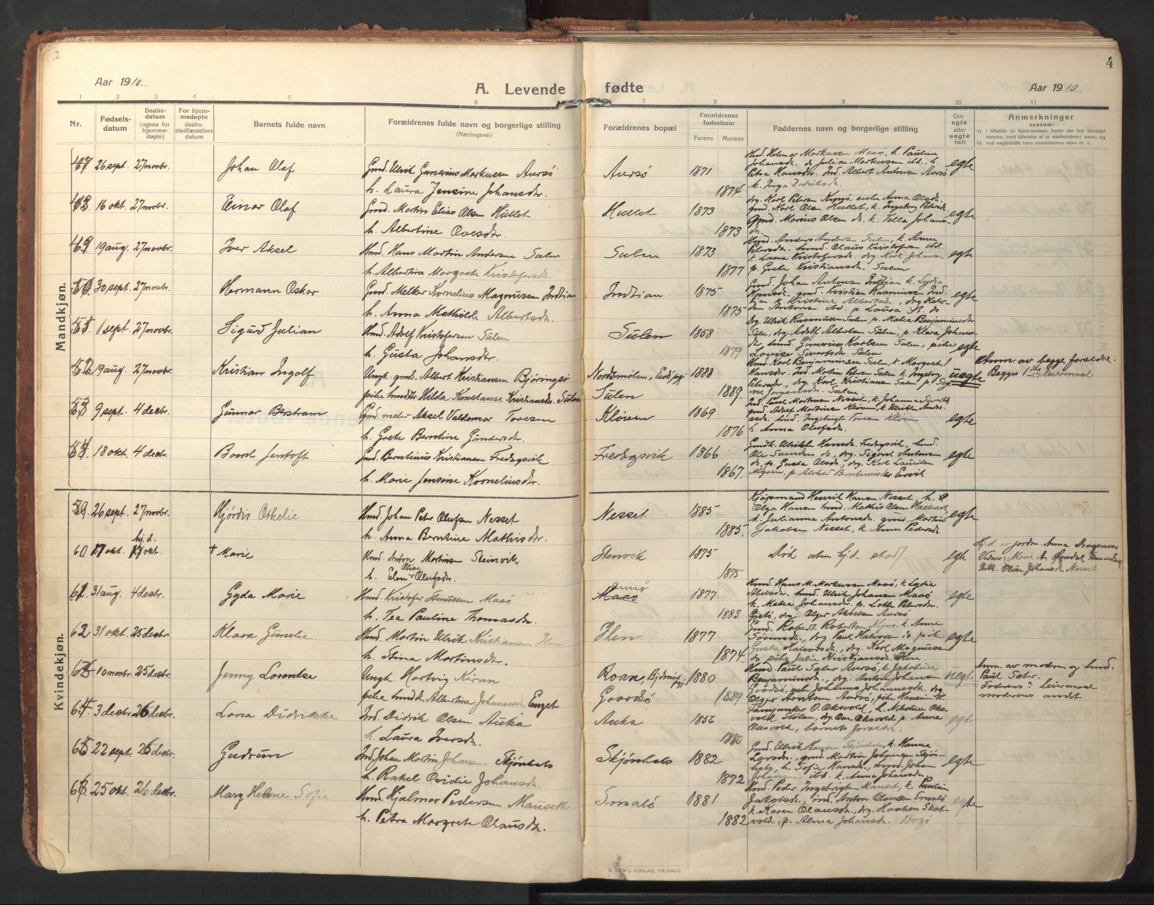 Ministerialprotokoller, klokkerbøker og fødselsregistre - Sør-Trøndelag, AV/SAT-A-1456/640/L0581: Ministerialbok nr. 640A06, 1910-1924, s. 4