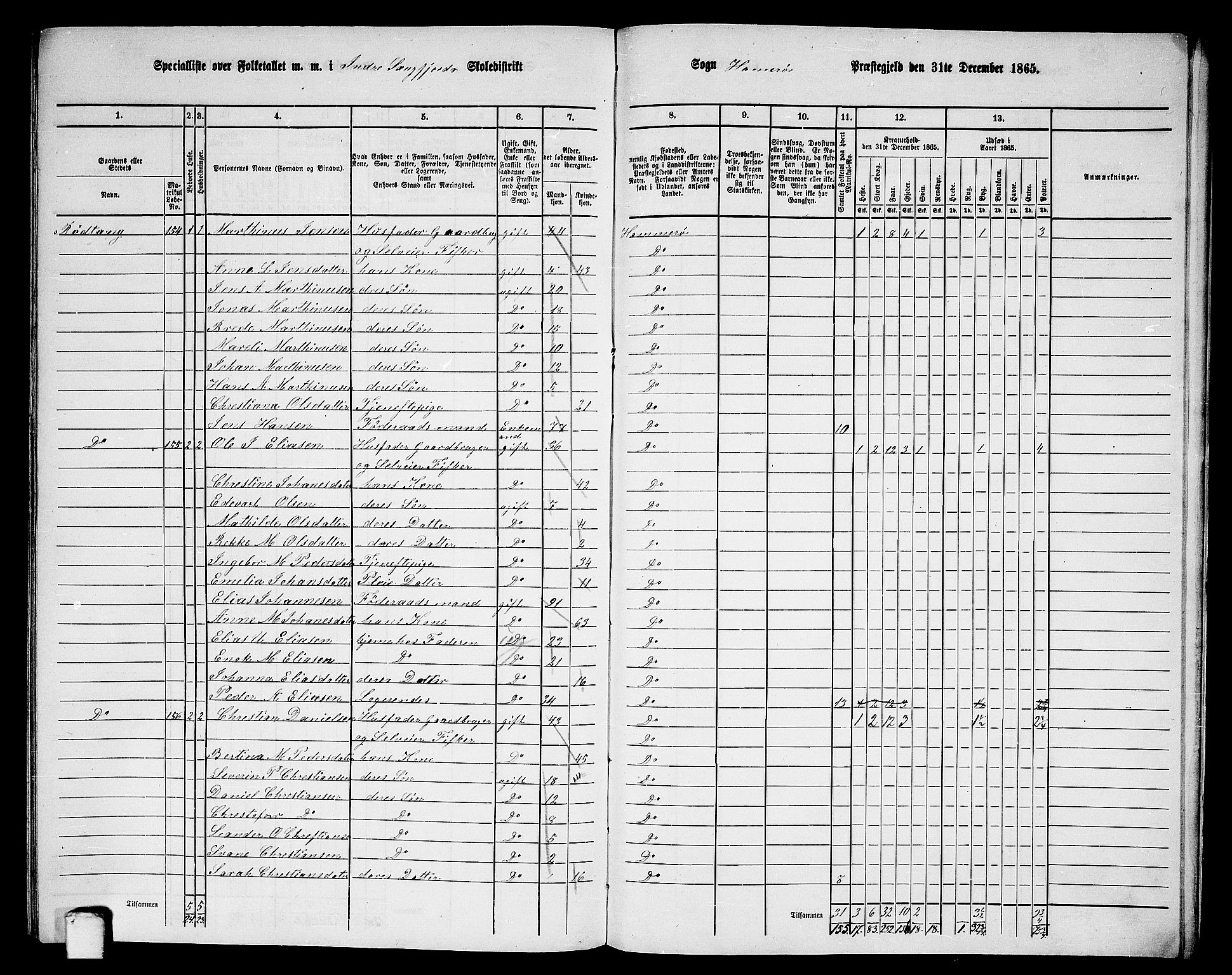 RA, Folketelling 1865 for 1849P Hamarøy prestegjeld, 1865, s. 85