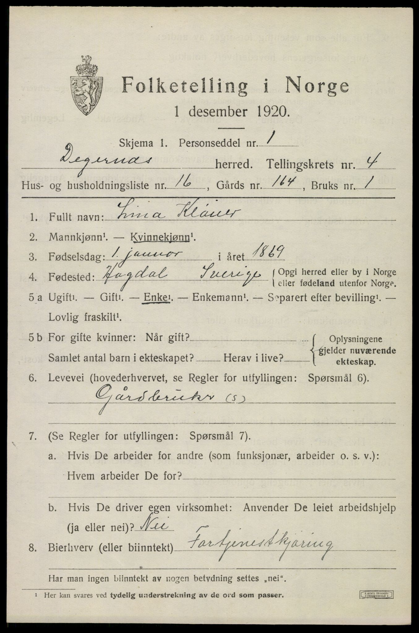 SAO, Folketelling 1920 for 0129 Degernes herred, 1920, s. 2476