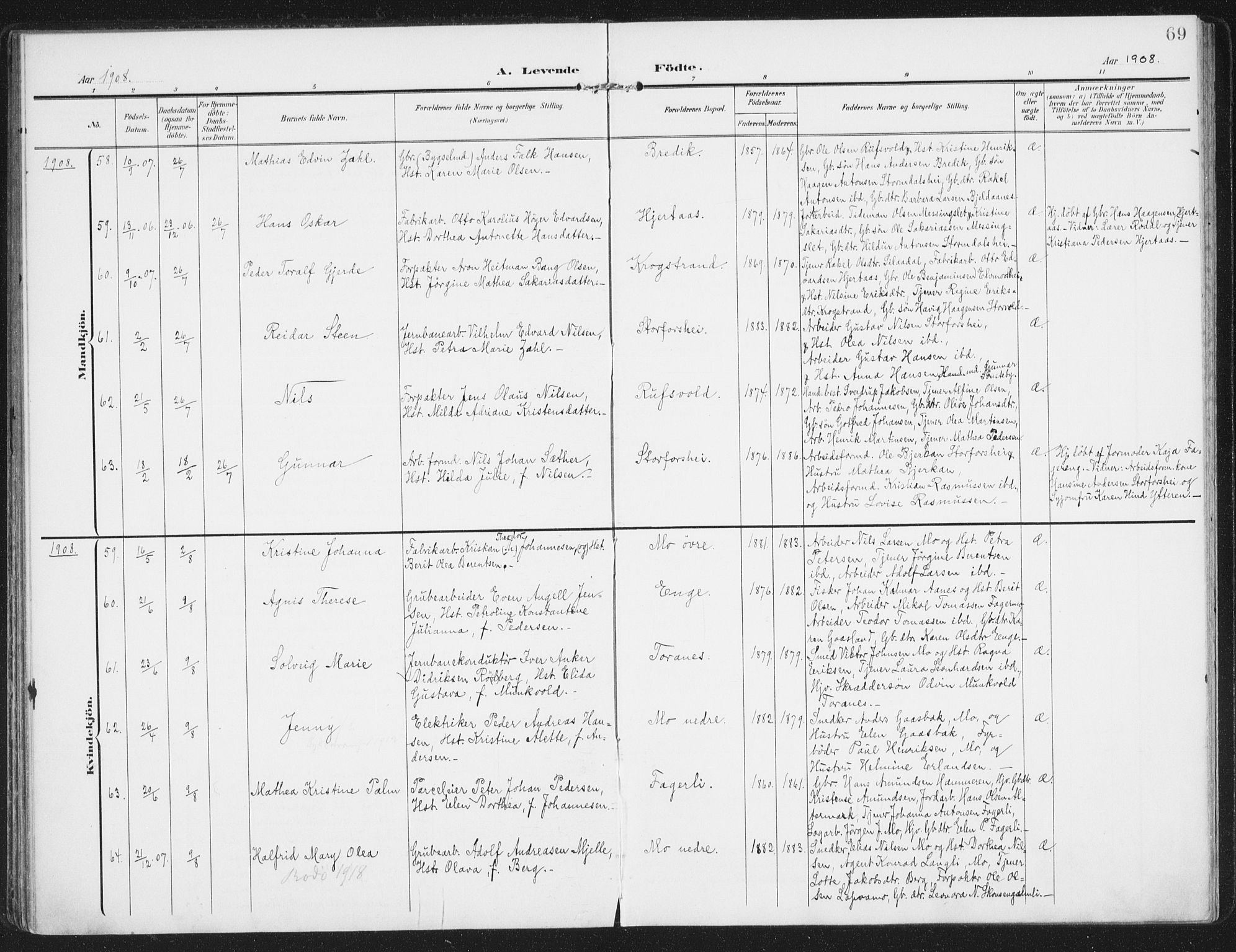 Ministerialprotokoller, klokkerbøker og fødselsregistre - Nordland, AV/SAT-A-1459/827/L0402: Ministerialbok nr. 827A14, 1903-1912, s. 69