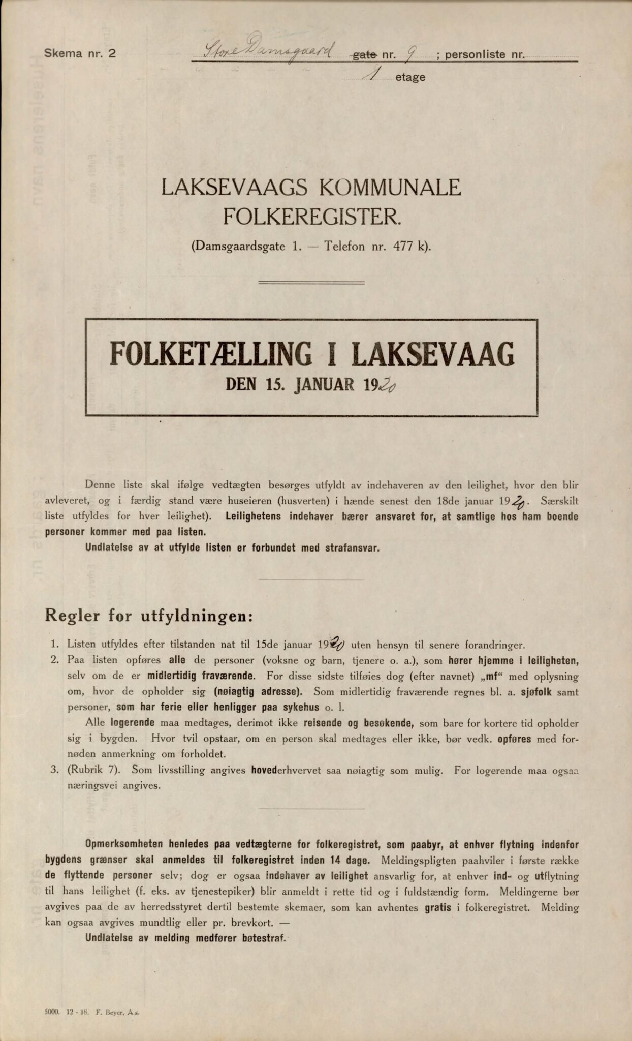 Laksevåg kommune. Folkeregisteret, BBA/A-1586/E/Ea/L0001: Folketellingskjema 1920, 1920, s. 1234