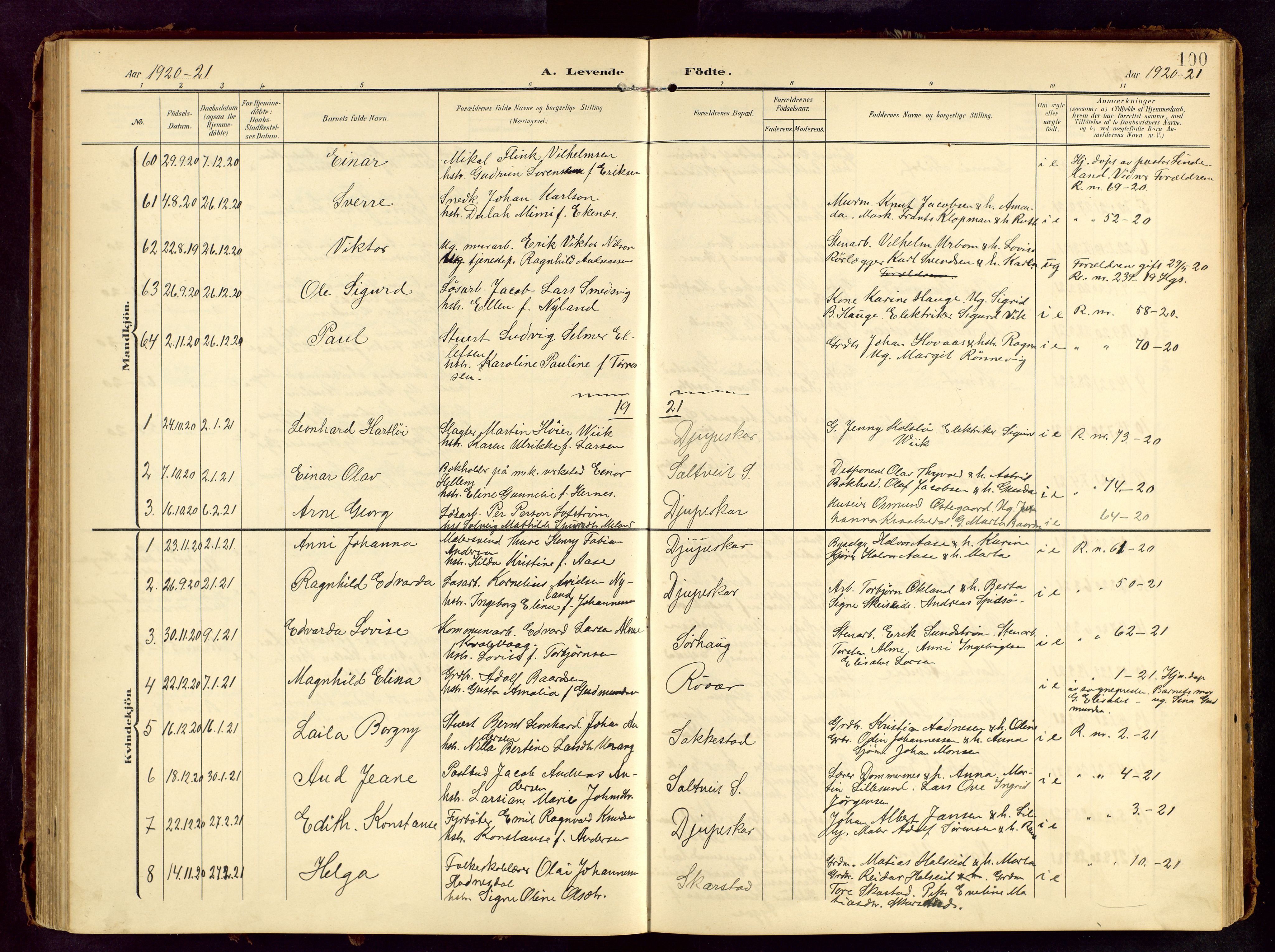 Haugesund sokneprestkontor, AV/SAST-A -101863/H/Ha/Hab/L0006: Klokkerbok nr. B 6, 1906-1944, s. 100