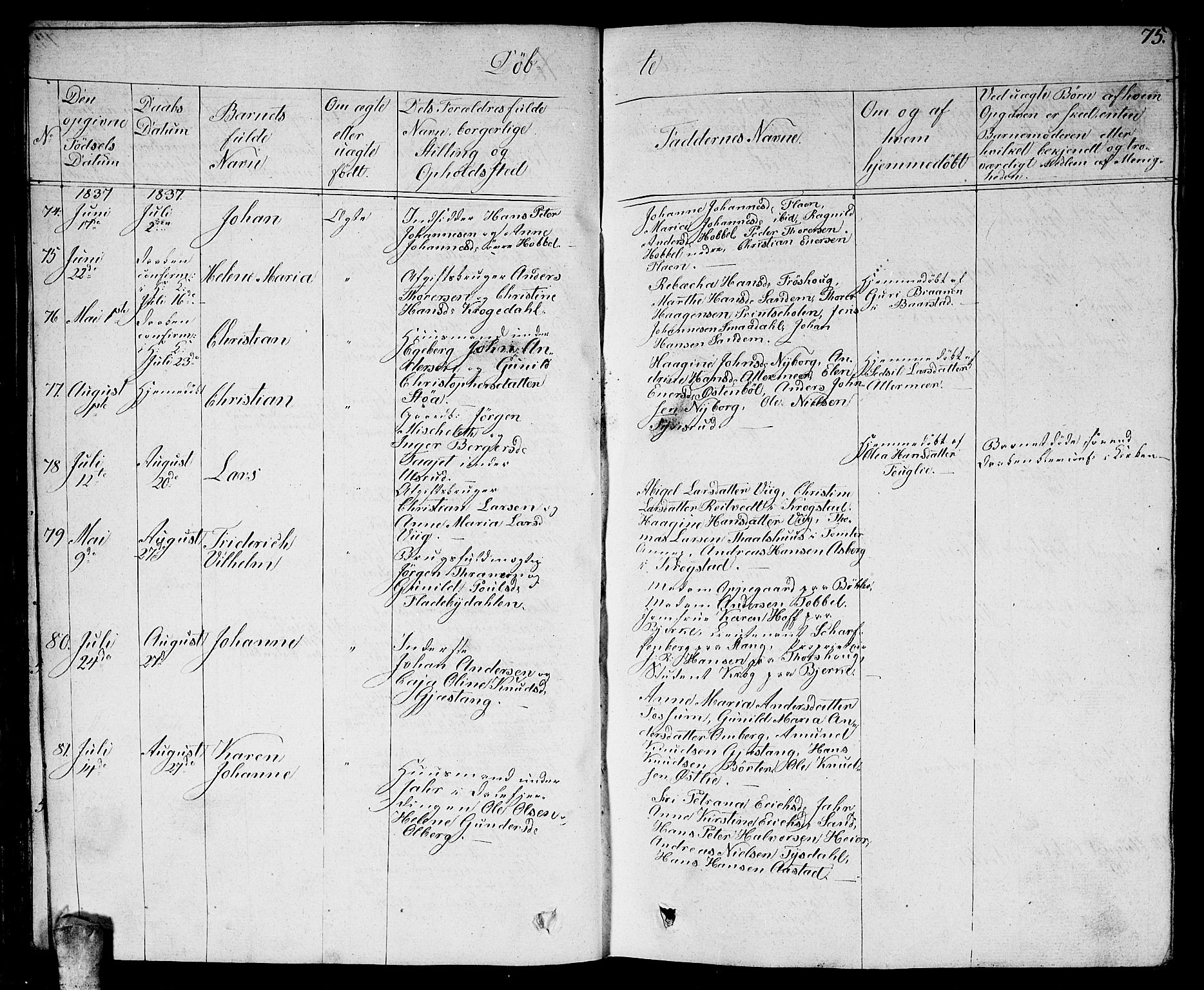 Enebakk prestekontor Kirkebøker, AV/SAO-A-10171c/G/Ga/L0003: Klokkerbok nr. I 3, 1833-1849, s. 75