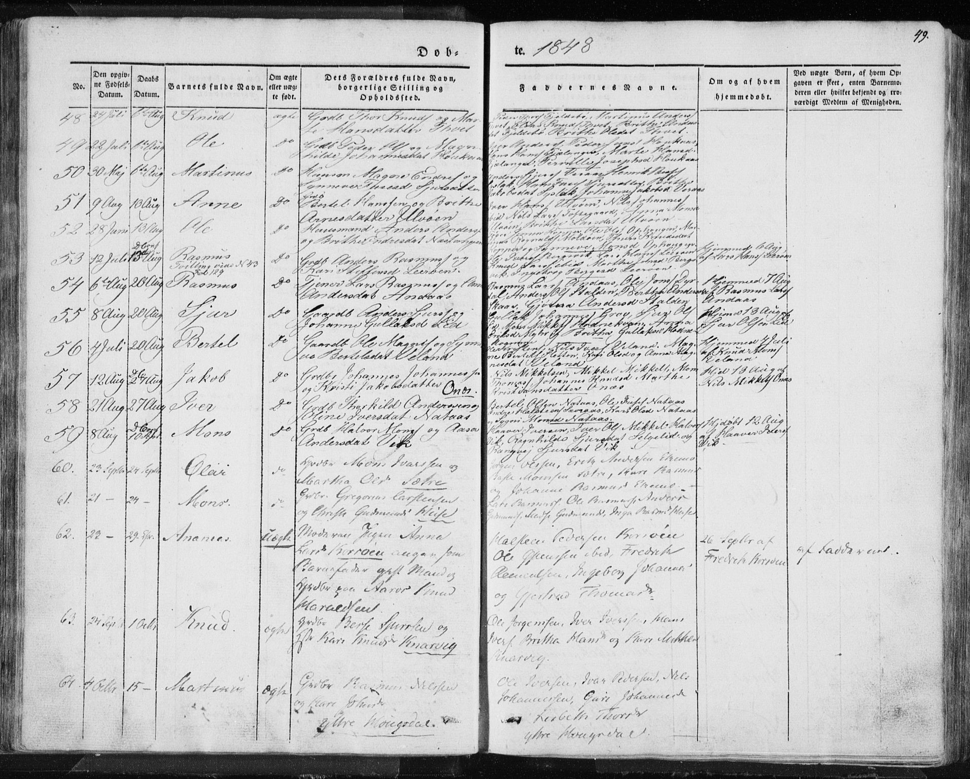 Lindås Sokneprestembete, AV/SAB-A-76701/H/Haa/Haaa/L0010: Ministerialbok nr. A 10, 1842-1862, s. 49