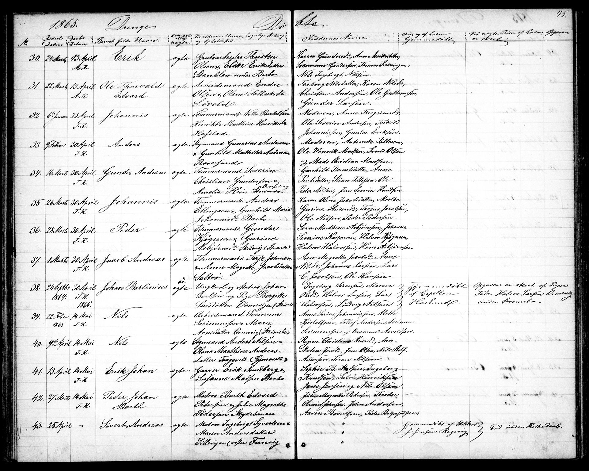 Tromøy sokneprestkontor, AV/SAK-1111-0041/F/Fb/L0003: Klokkerbok nr. B 3, 1859-1868, s. 45