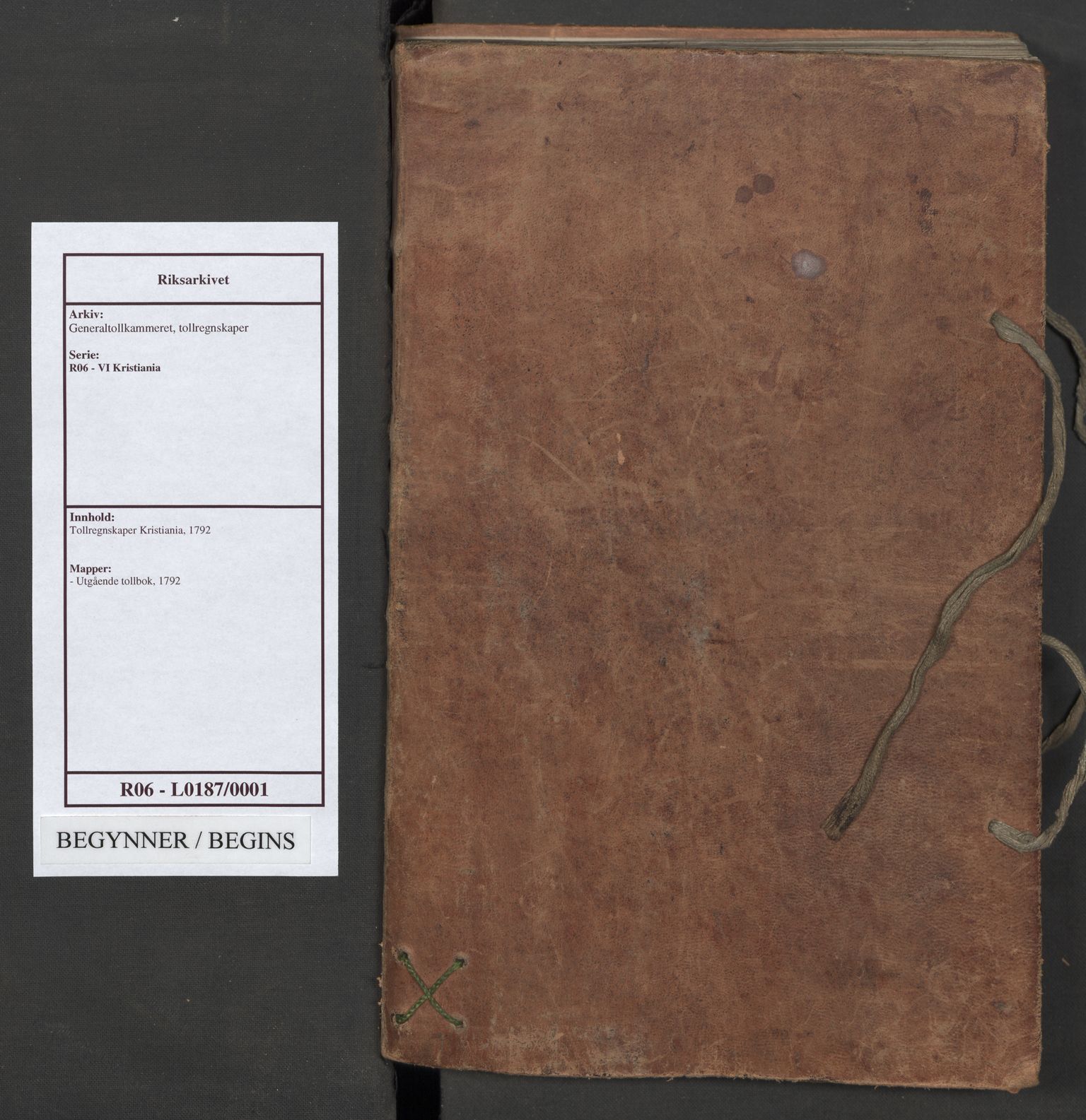 Generaltollkammeret, tollregnskaper, AV/RA-EA-5490/R06/L0187/0001: Tollregnskaper Kristiania / Utgående tollbok, 1790-1792