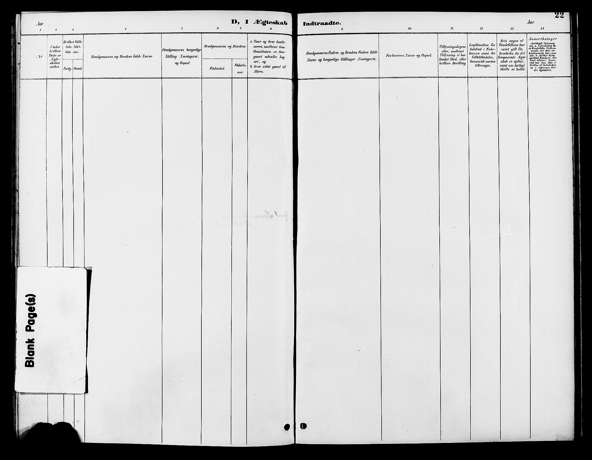 Bygland sokneprestkontor, SAK/1111-0006/F/Fb/Fbd/L0002: Klokkerbok nr. B 2, 1894-1909, s. 22