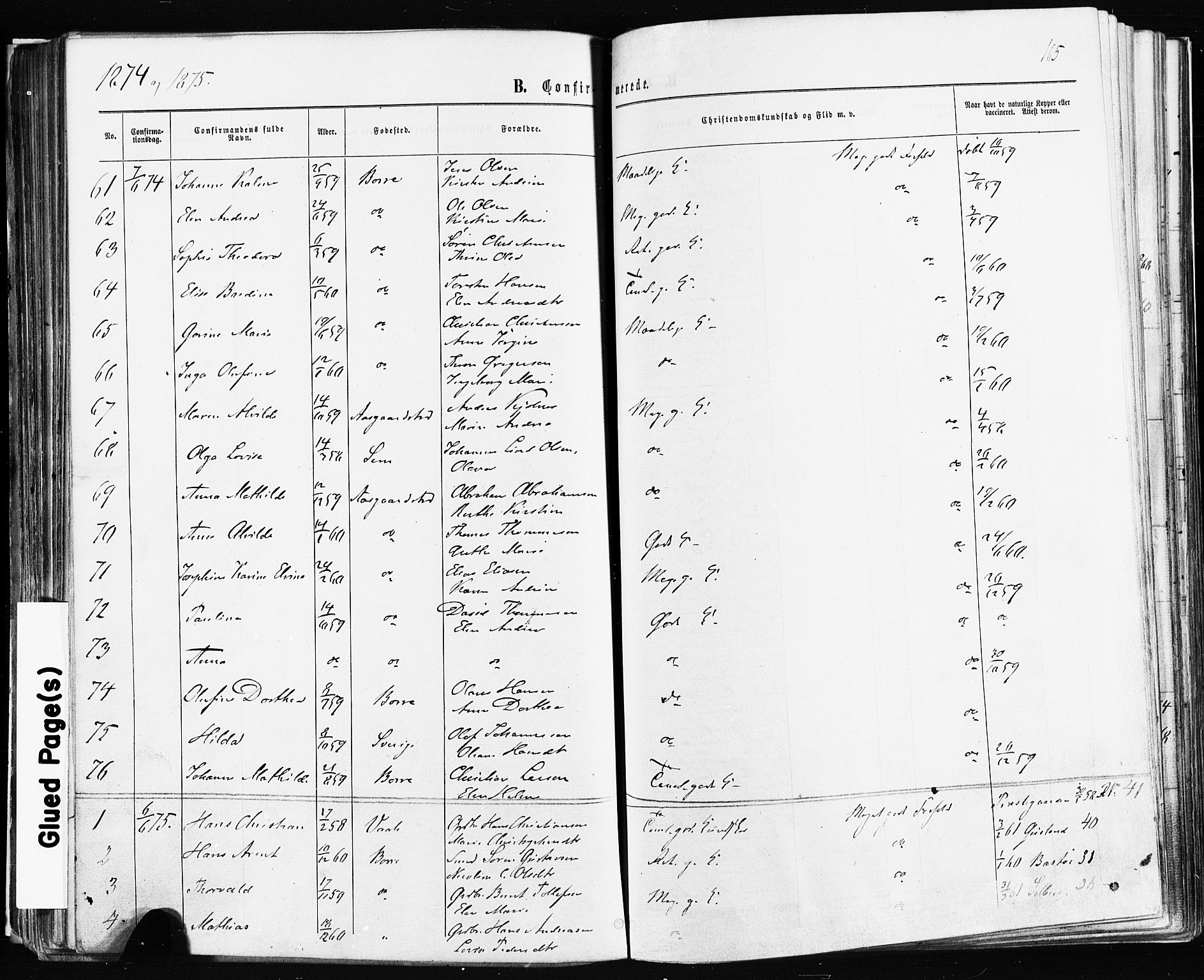 Borre kirkebøker, SAKO/A-338/F/Fa/L0008: Ministerialbok nr. I 8, 1868-1877, s. 165
