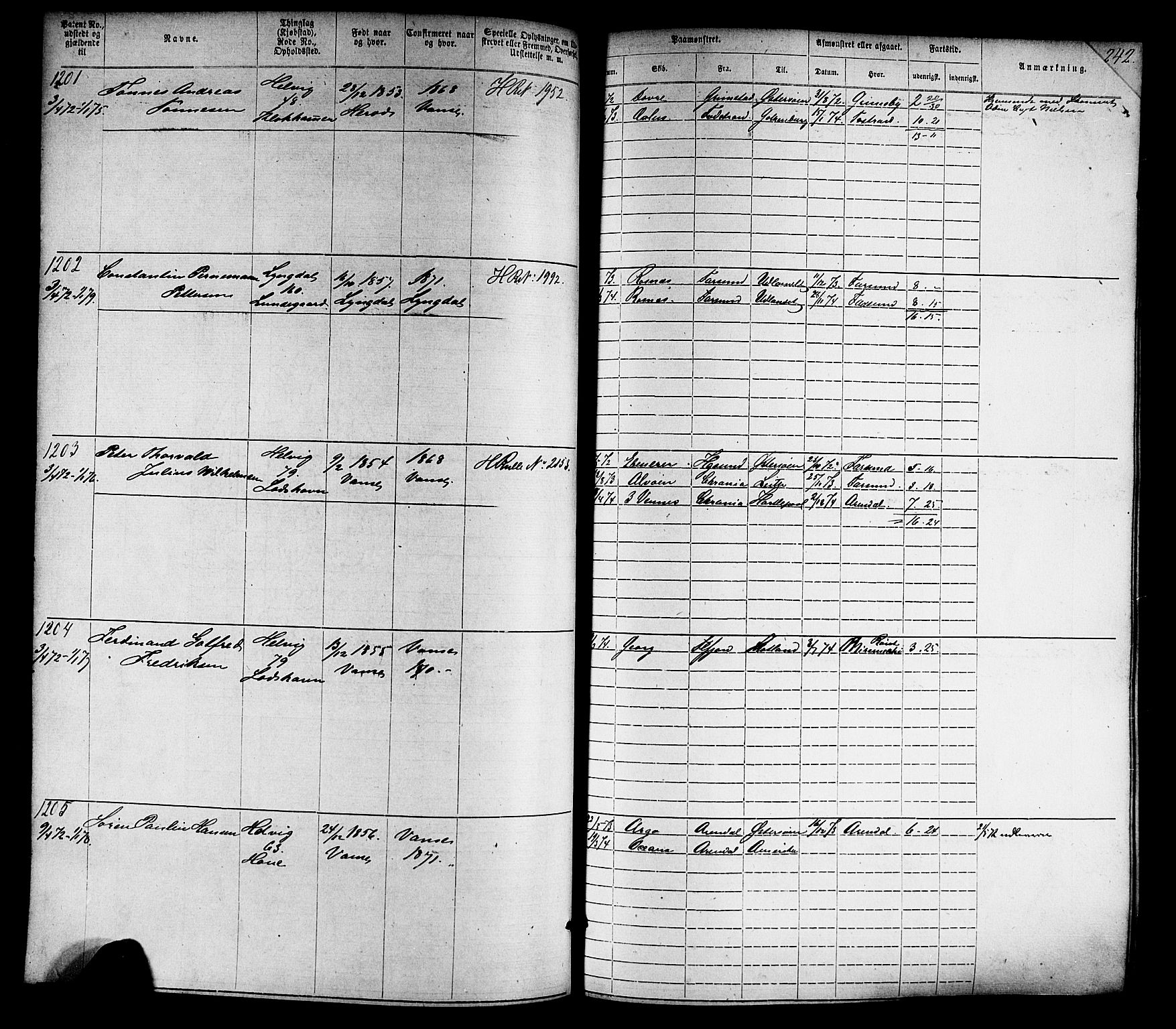 Farsund mønstringskrets, SAK/2031-0017/F/Fa/L0005: Annotasjonsrulle nr 1-1910 med register, Z-2, 1869-1877, s. 271