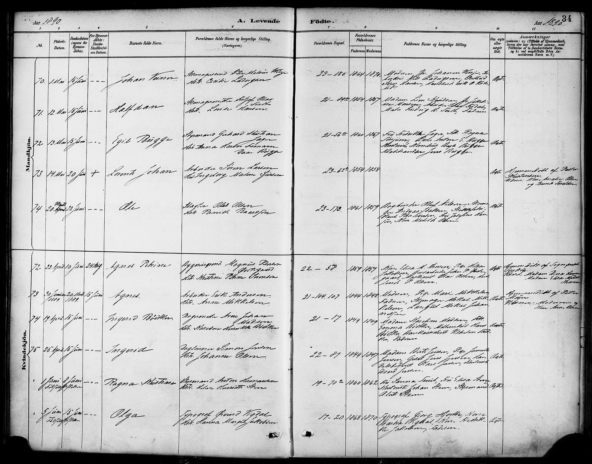 Korskirken sokneprestembete, SAB/A-76101/H/Haa/L0022: Ministerialbok nr. B 8, 1889-1899, s. 34