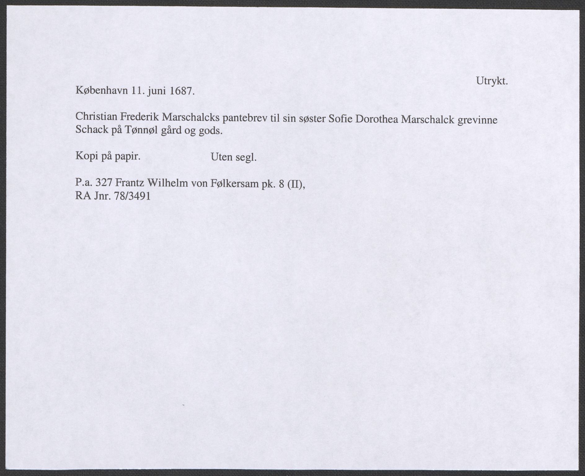 Riksarkivets diplomsamling, RA/EA-5965/F12/L0008: Pk. 8 (II), 1602-1704, s. 98