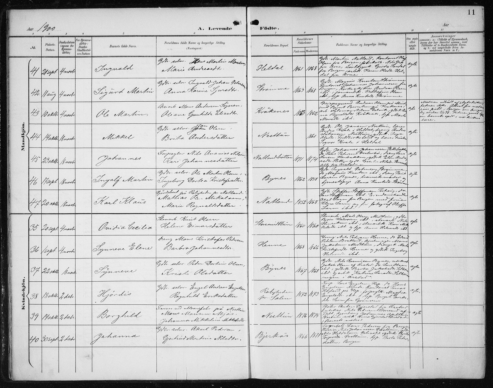 Fana Sokneprestembete, AV/SAB-A-75101/H/Haa/Haai/L0003: Ministerialbok nr. I 3, 1900-1912, s. 11