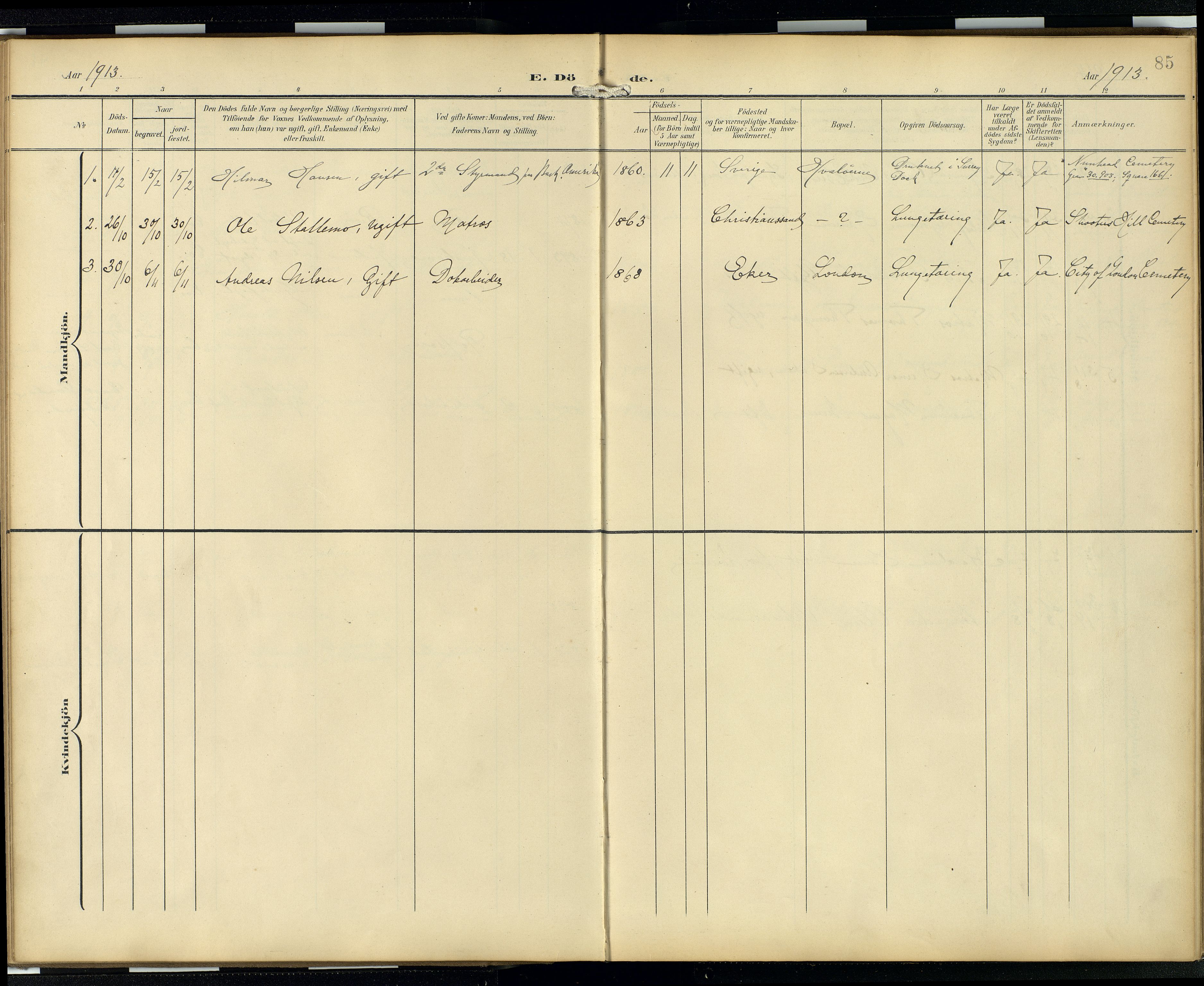 Den norske sjømannsmisjon i utlandet/London m/bistasjoner, AV/SAB-SAB/PA-0103/H/Ha/L0003: Ministerialbok nr. A 3, 1903-1934, s. 84b-85a