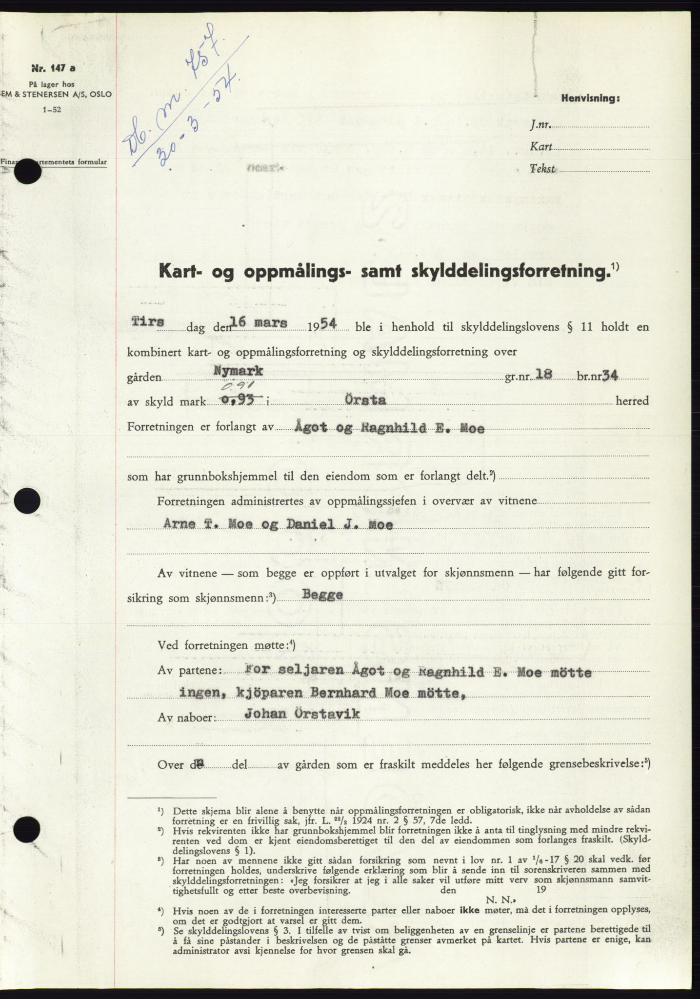 Søre Sunnmøre sorenskriveri, SAT/A-4122/1/2/2C/L0097: Pantebok nr. 23A, 1954-1954, Dagboknr: 757/1954