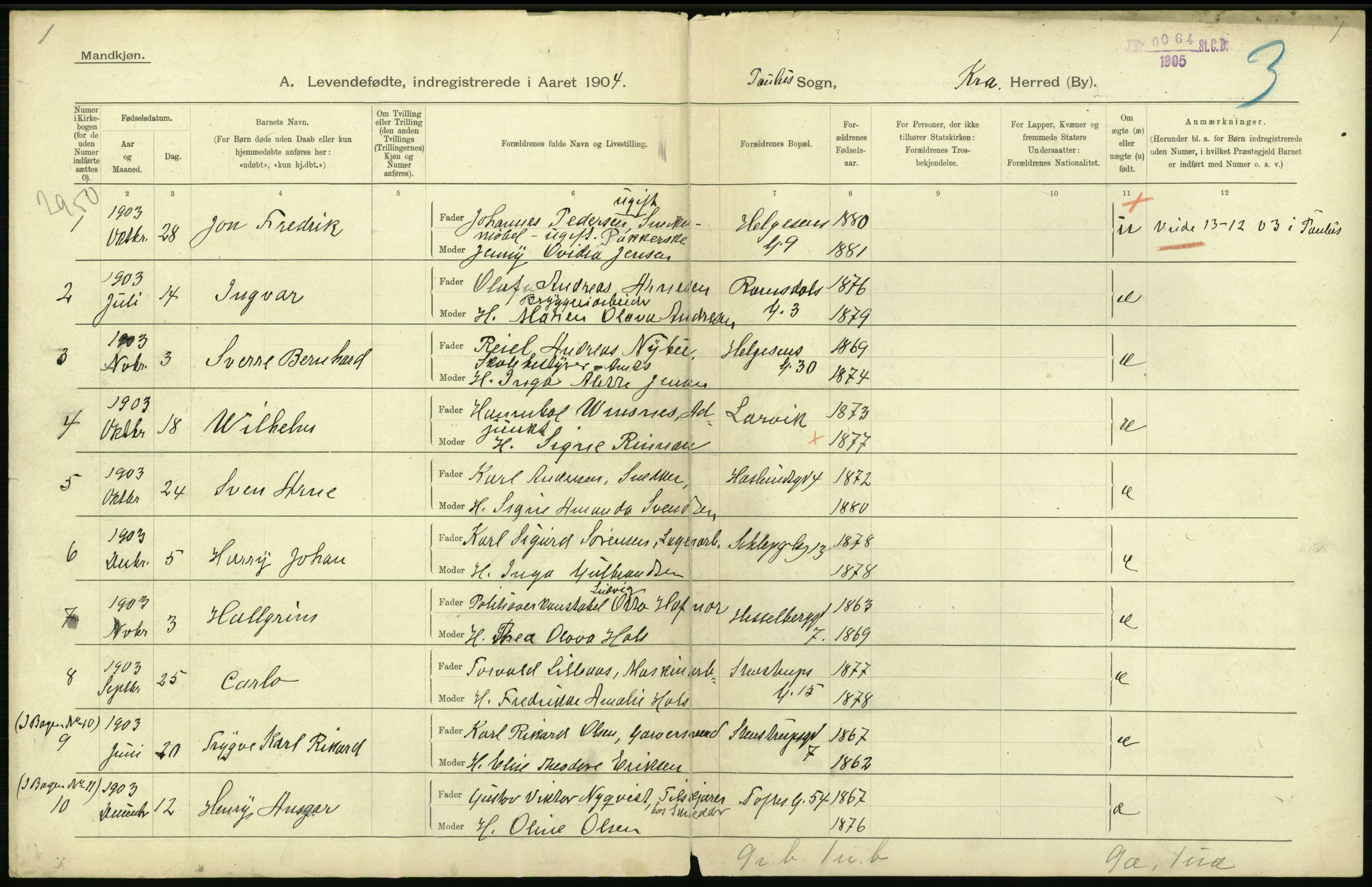 Statistisk sentralbyrå, Sosiodemografiske emner, Befolkning, AV/RA-S-2228/D/Df/Dfa/Dfab/L0003: Kristiania: Fødte, 1904, s. 816