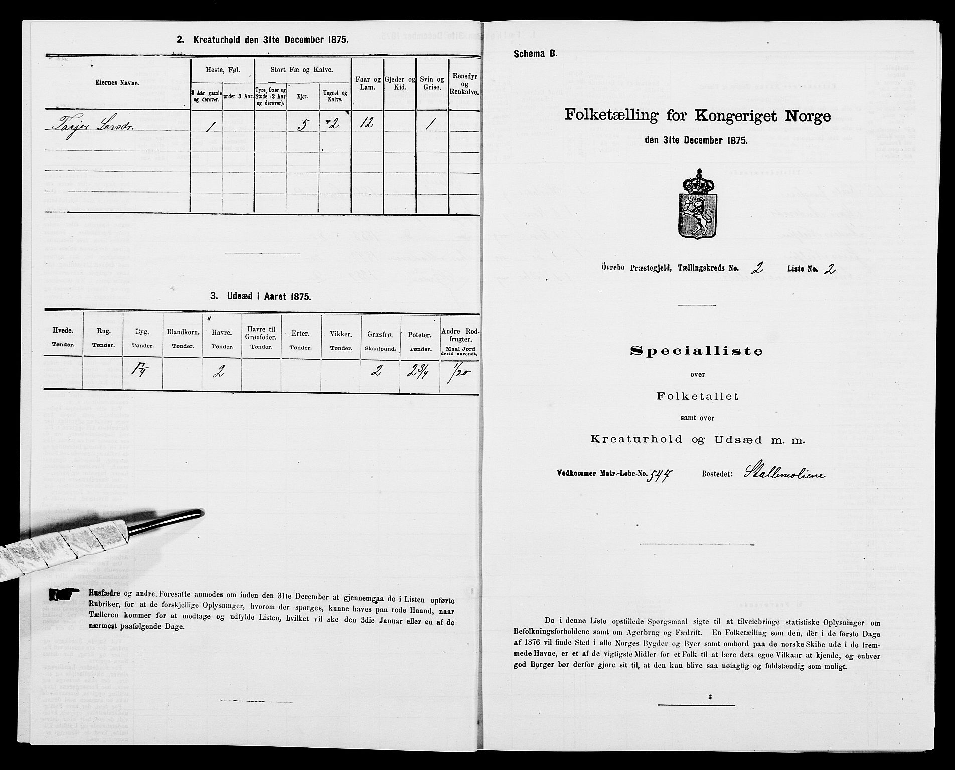 SAK, Folketelling 1875 for 1016P Øvrebø prestegjeld, 1875, s. 175