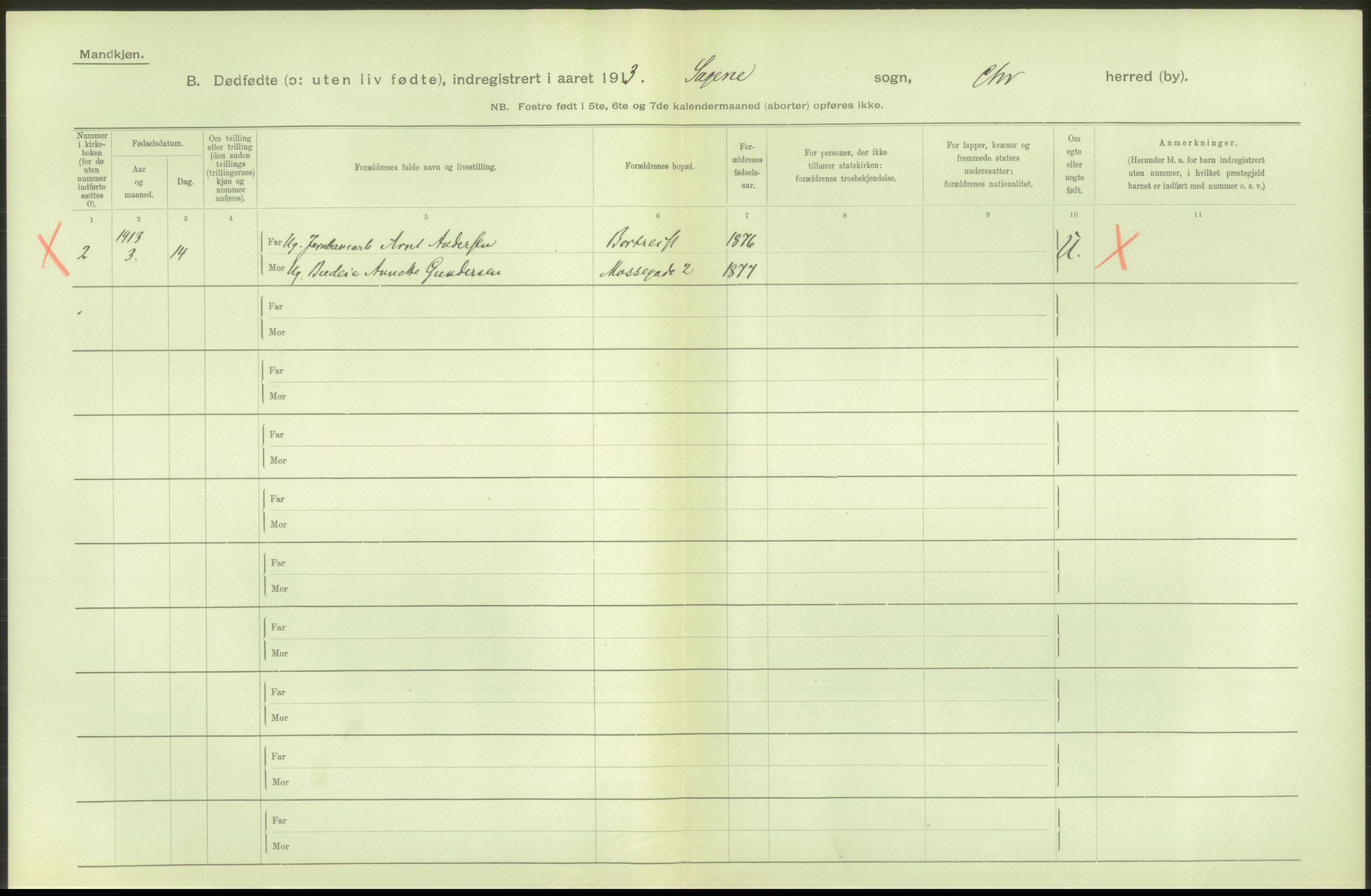 Statistisk sentralbyrå, Sosiodemografiske emner, Befolkning, AV/RA-S-2228/D/Df/Dfb/Dfbc/L0010: Kristiania: Døde, dødfødte., 1913, s. 116