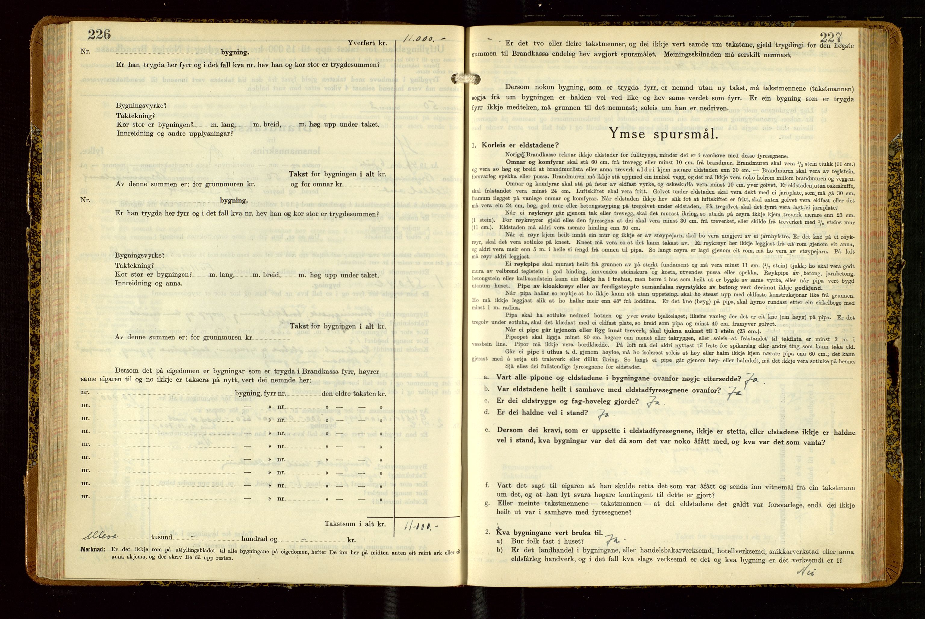 Helleland lensmannskontor, AV/SAST-A-100209/Gob/L0004: "Brandtakstbok", 1939-1949, s. 226-227