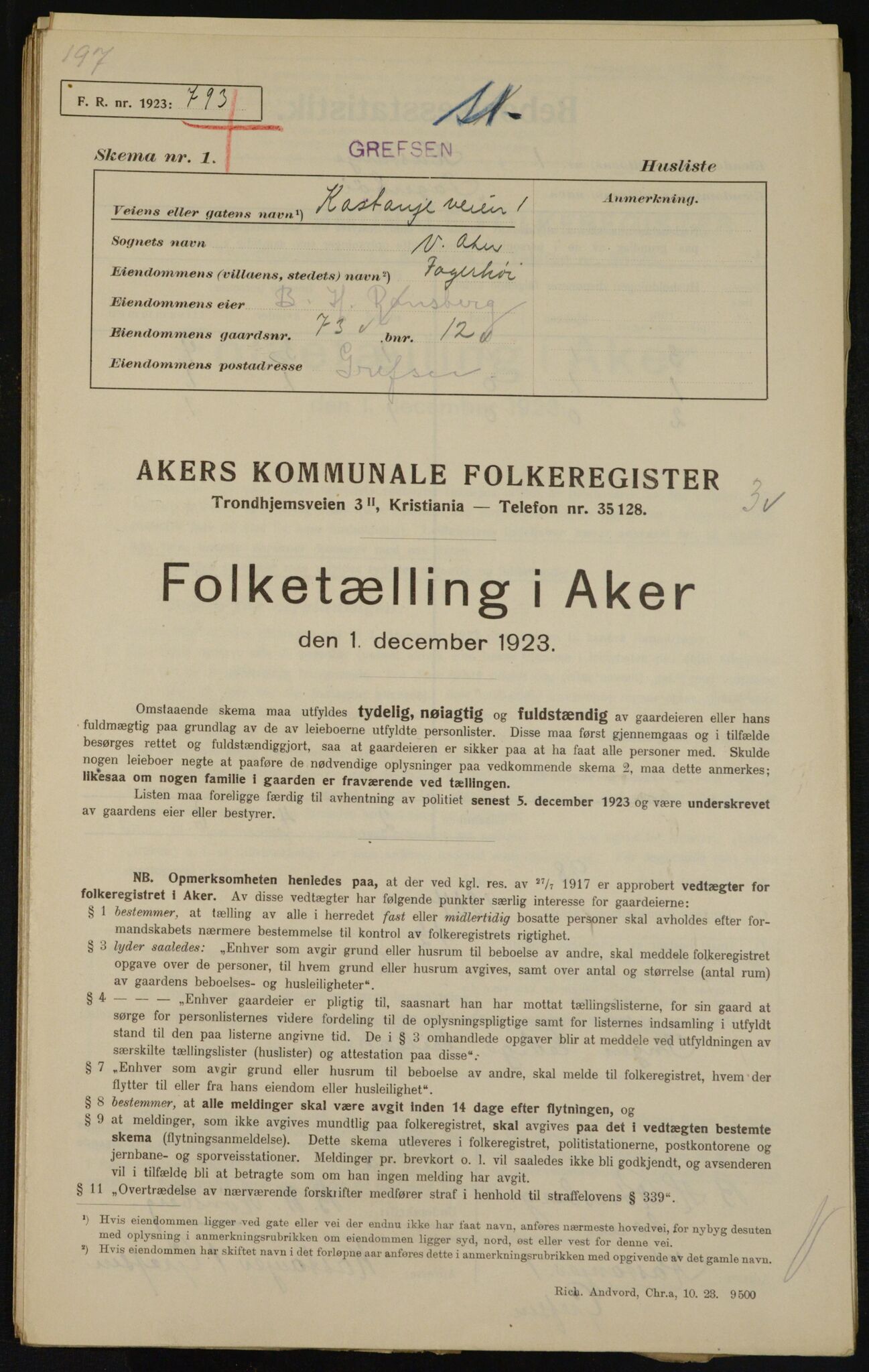 , Kommunal folketelling 1.12.1923 for Aker, 1923, s. 12238