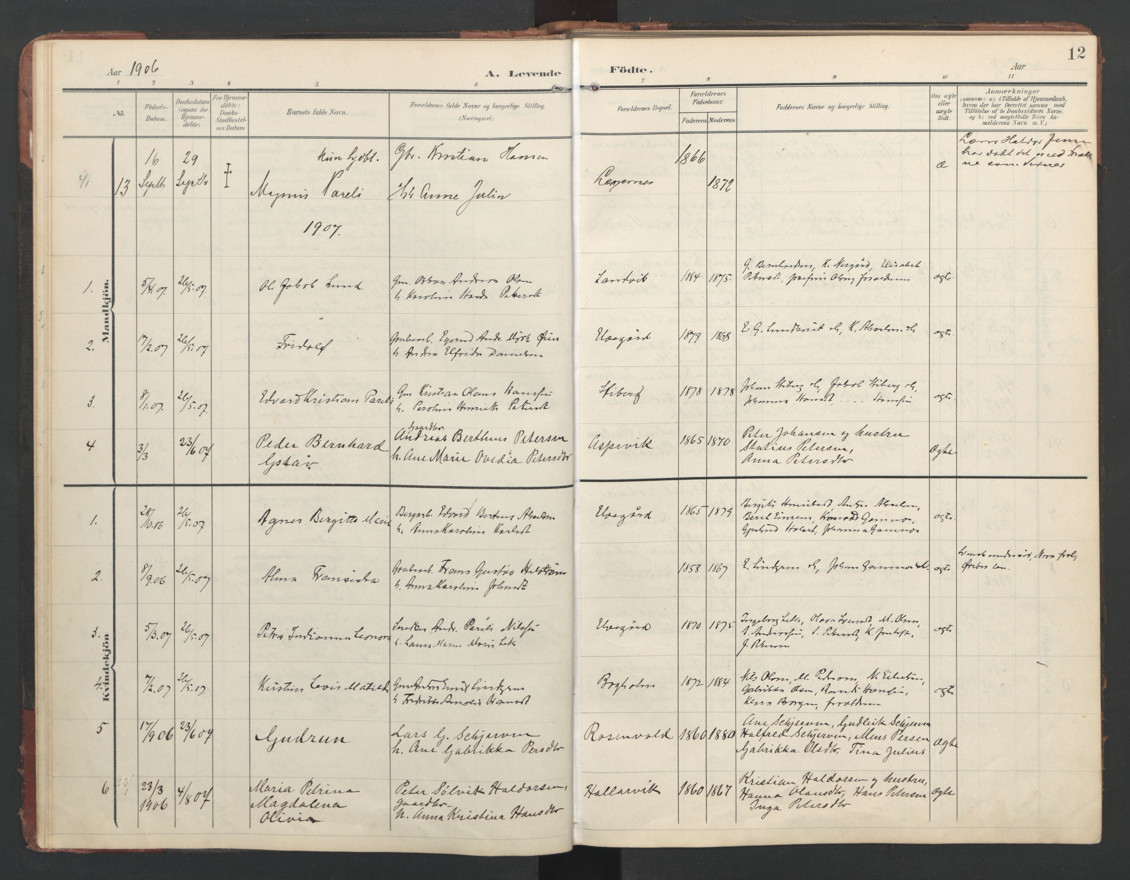 Ministerialprotokoller, klokkerbøker og fødselsregistre - Nordland, SAT/A-1459/867/L0966: Klokkerbok nr. 867C01, 1904-1952, s. 12