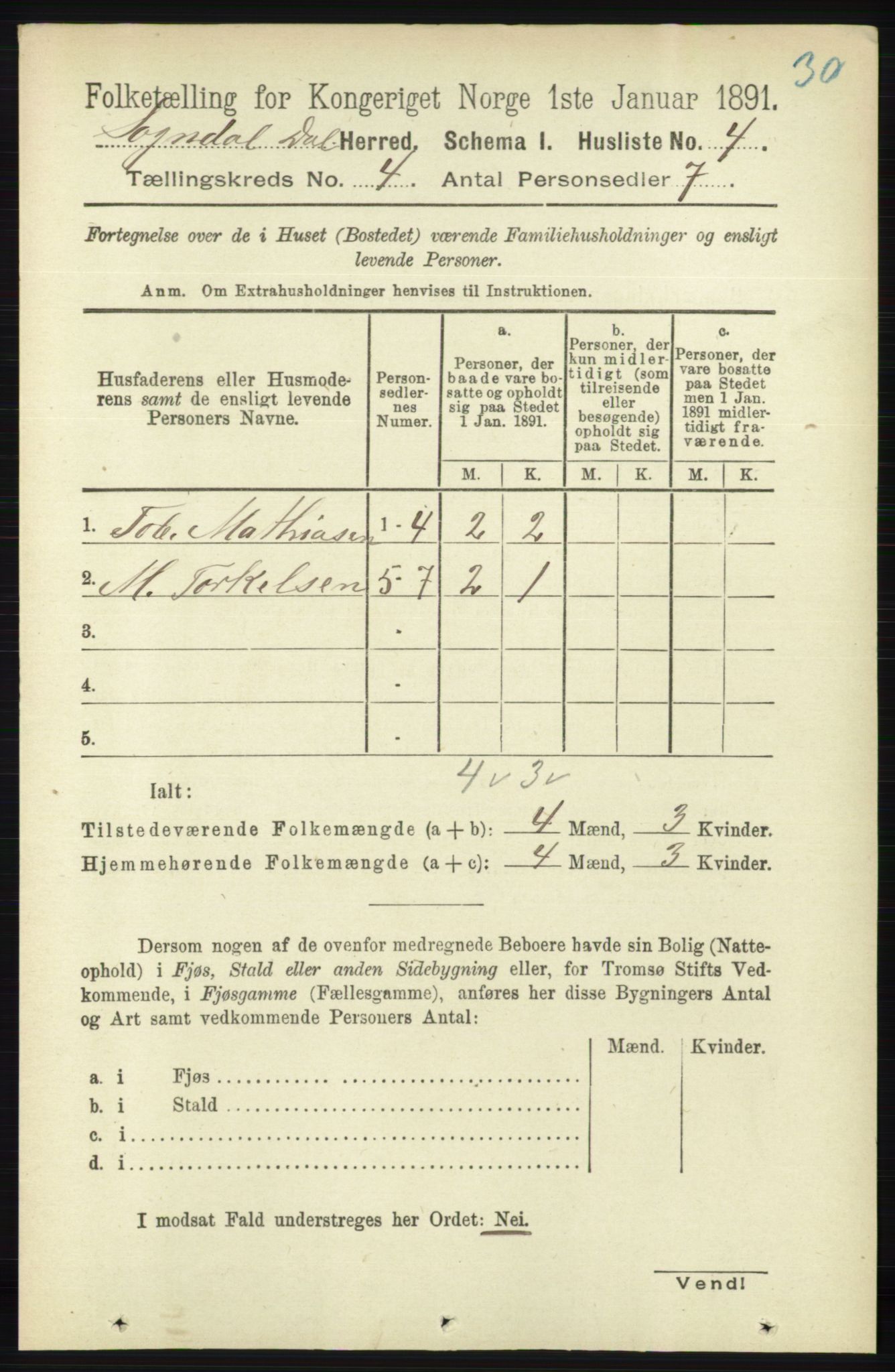 RA, Folketelling 1891 for 1111 Sokndal herred, 1891, s. 954