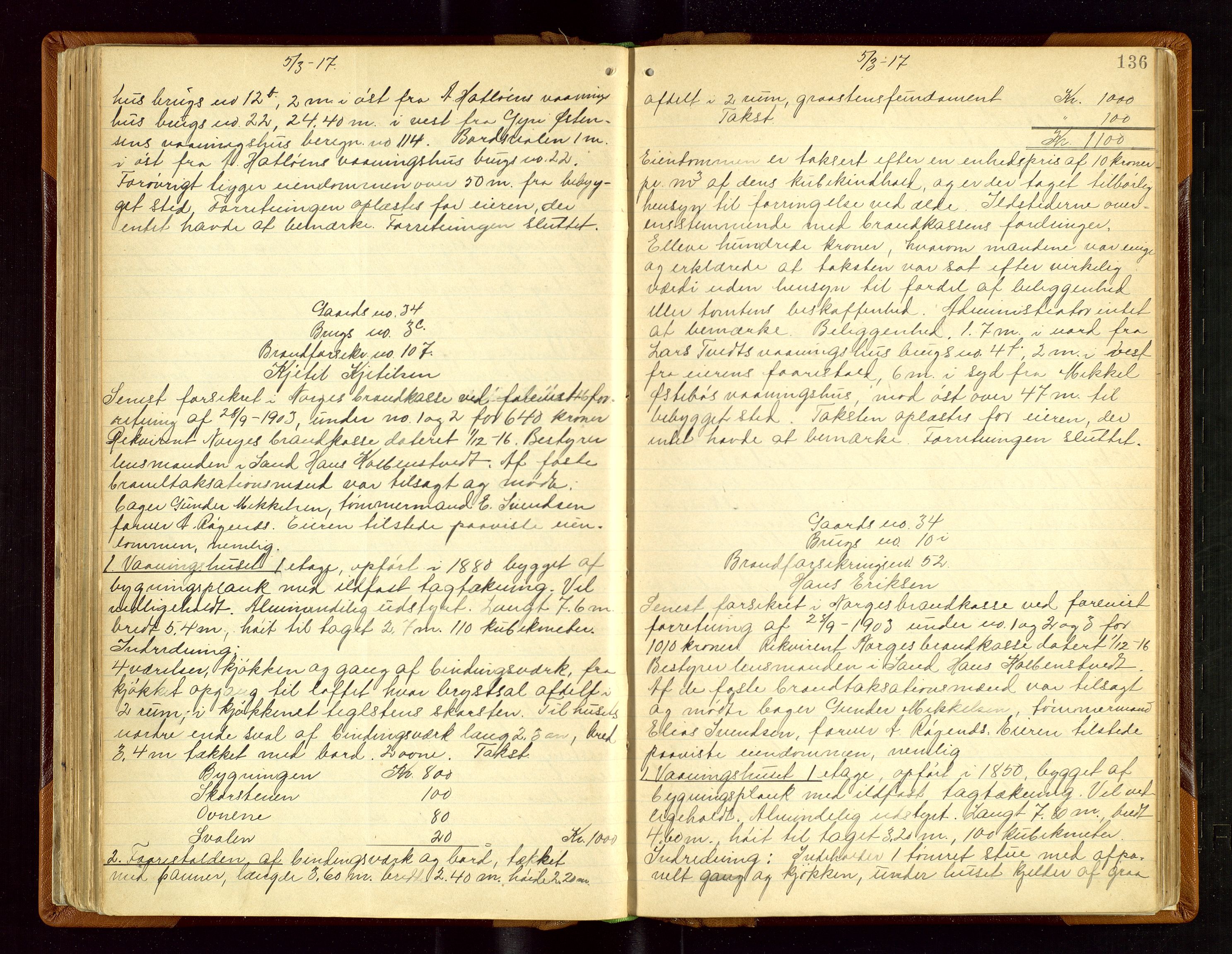 Sand lensmannskontor, AV/SAST-A-100415/Gob/L0003: Branntakstprotokoll, 1893-1936, s. 135b-136a
