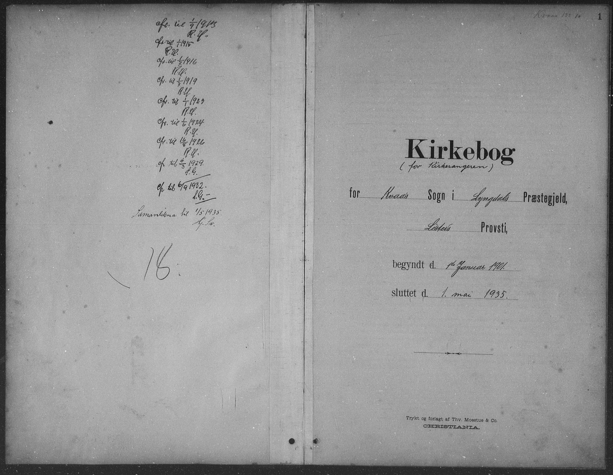 Lyngdal sokneprestkontor, SAK/1111-0029/F/Fb/Fbb/L0002: Klokkerbok nr. B 2, 1901-1934, s. 1