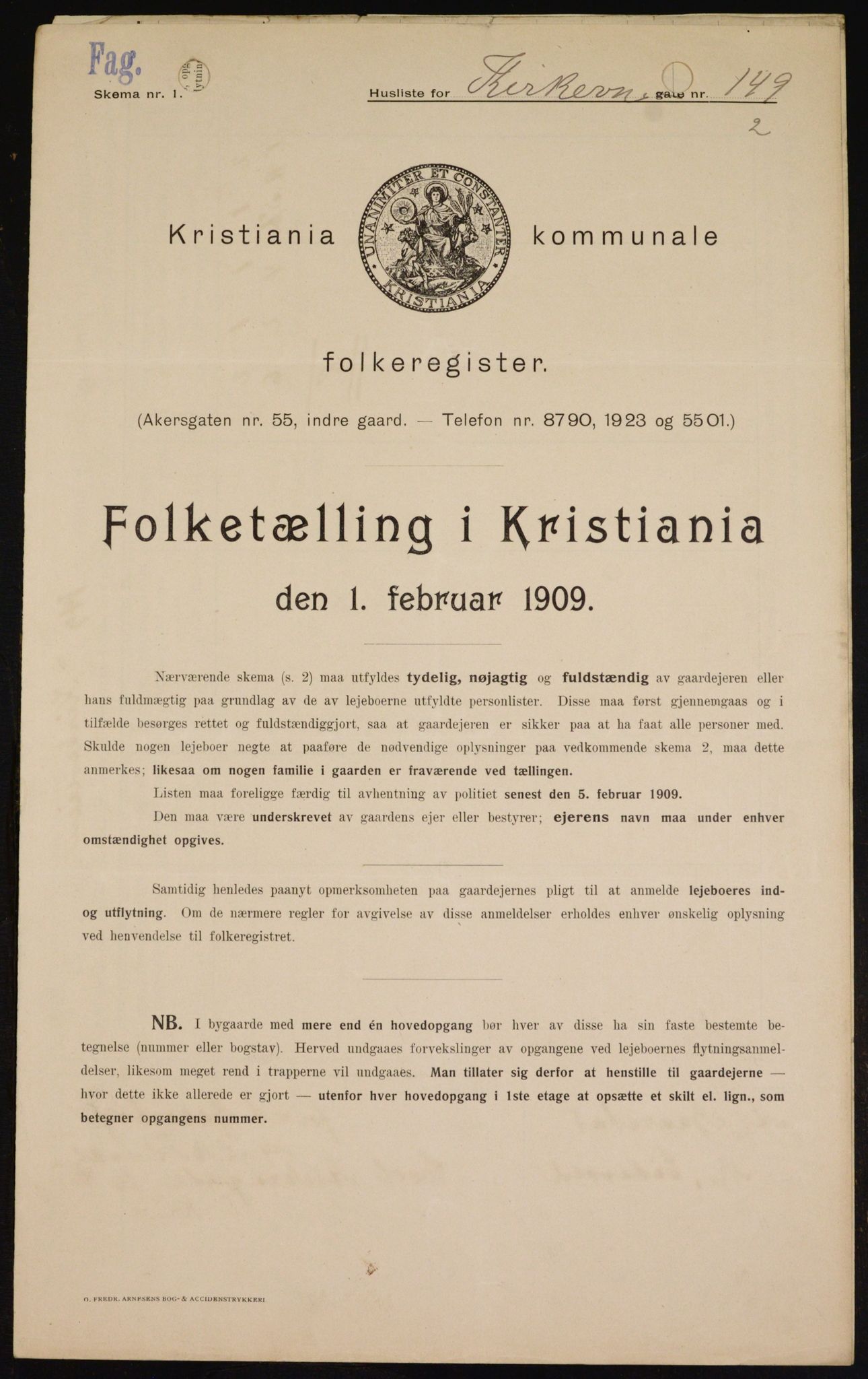 OBA, Kommunal folketelling 1.2.1909 for Kristiania kjøpstad, 1909, s. 46907