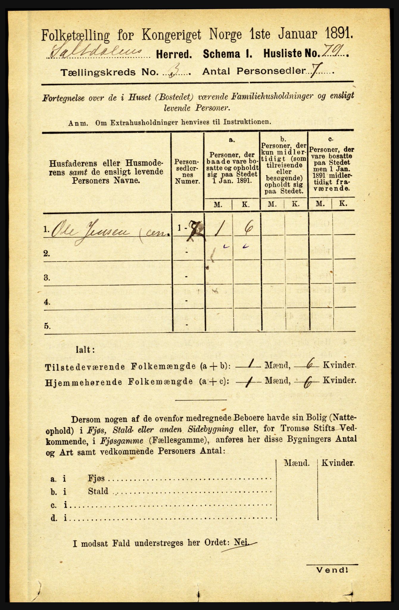 RA, Folketelling 1891 for 1840 Saltdal herred, 1891, s. 1649