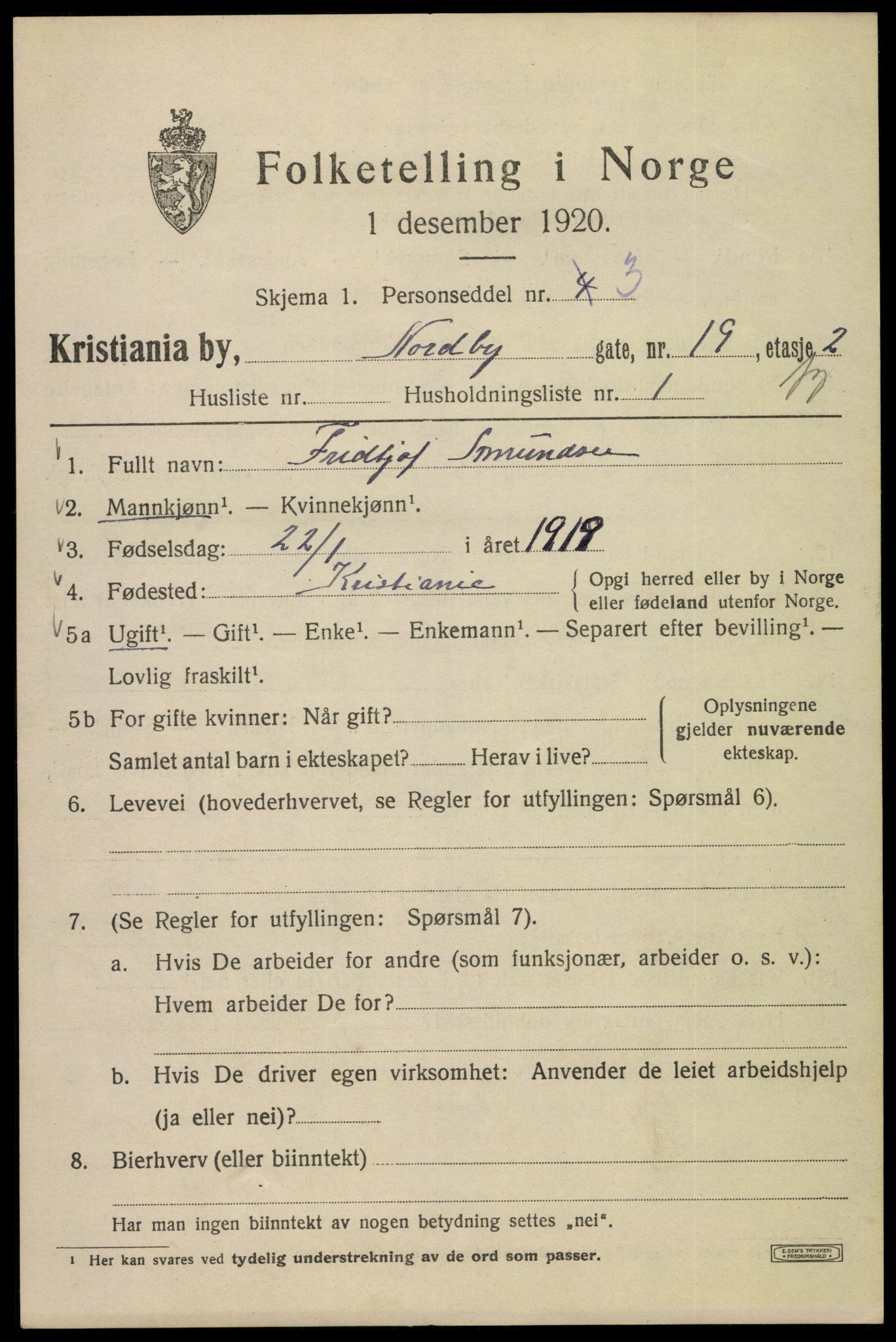 SAO, Folketelling 1920 for 0301 Kristiania kjøpstad, 1920, s. 419627