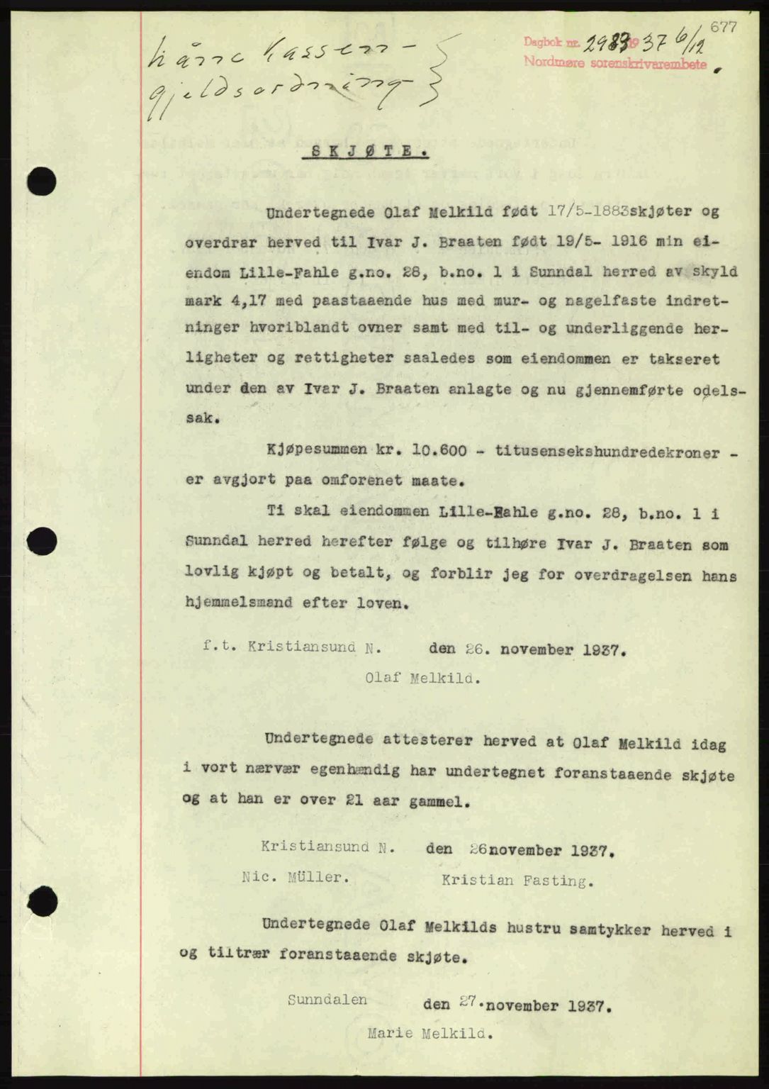 Nordmøre sorenskriveri, SAT/A-4132/1/2/2Ca: Pantebok nr. A82, 1937-1938, Dagboknr: 2983/1937