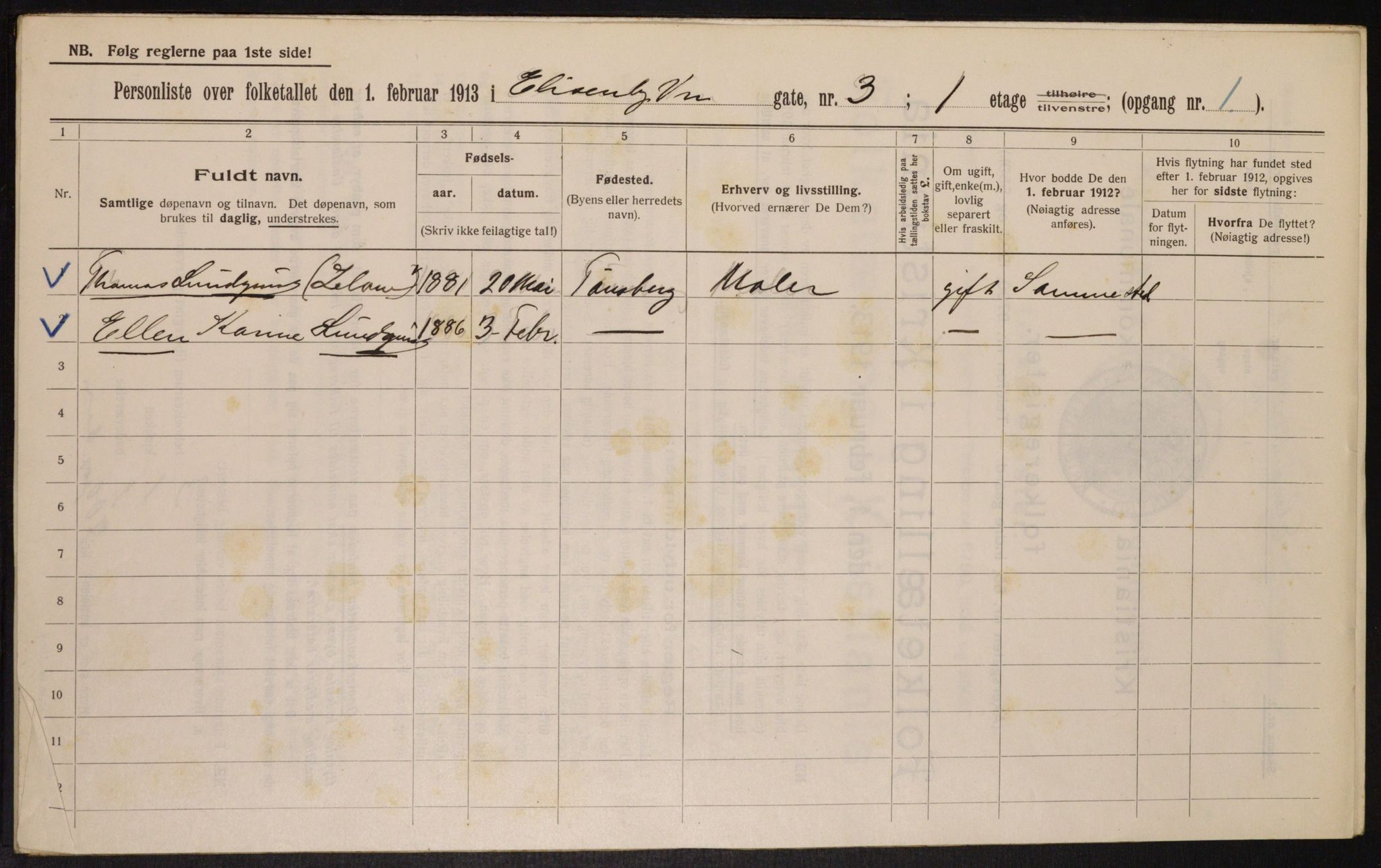 OBA, Kommunal folketelling 1.2.1913 for Kristiania, 1913, s. 20535