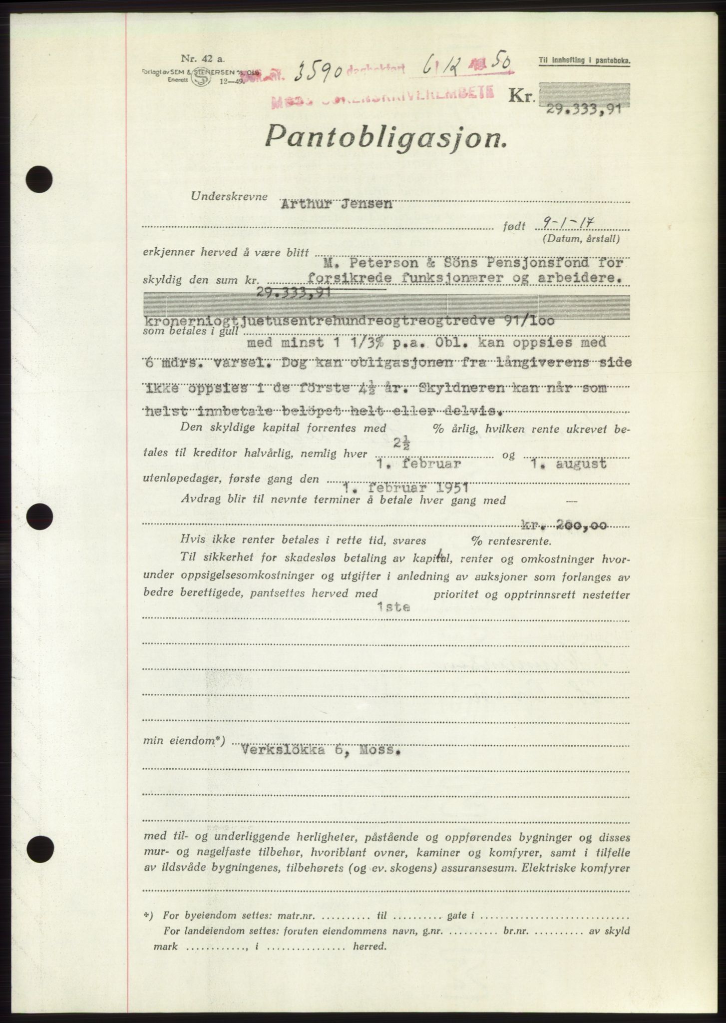 Moss sorenskriveri, SAO/A-10168: Pantebok nr. B25, 1950-1950, Dagboknr: 3590/1950